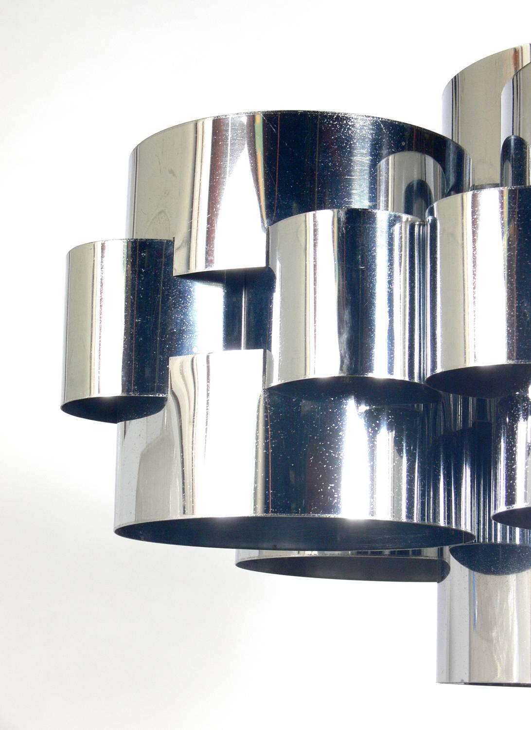 American Modernist Chrome Chandelier by Curtis Jere