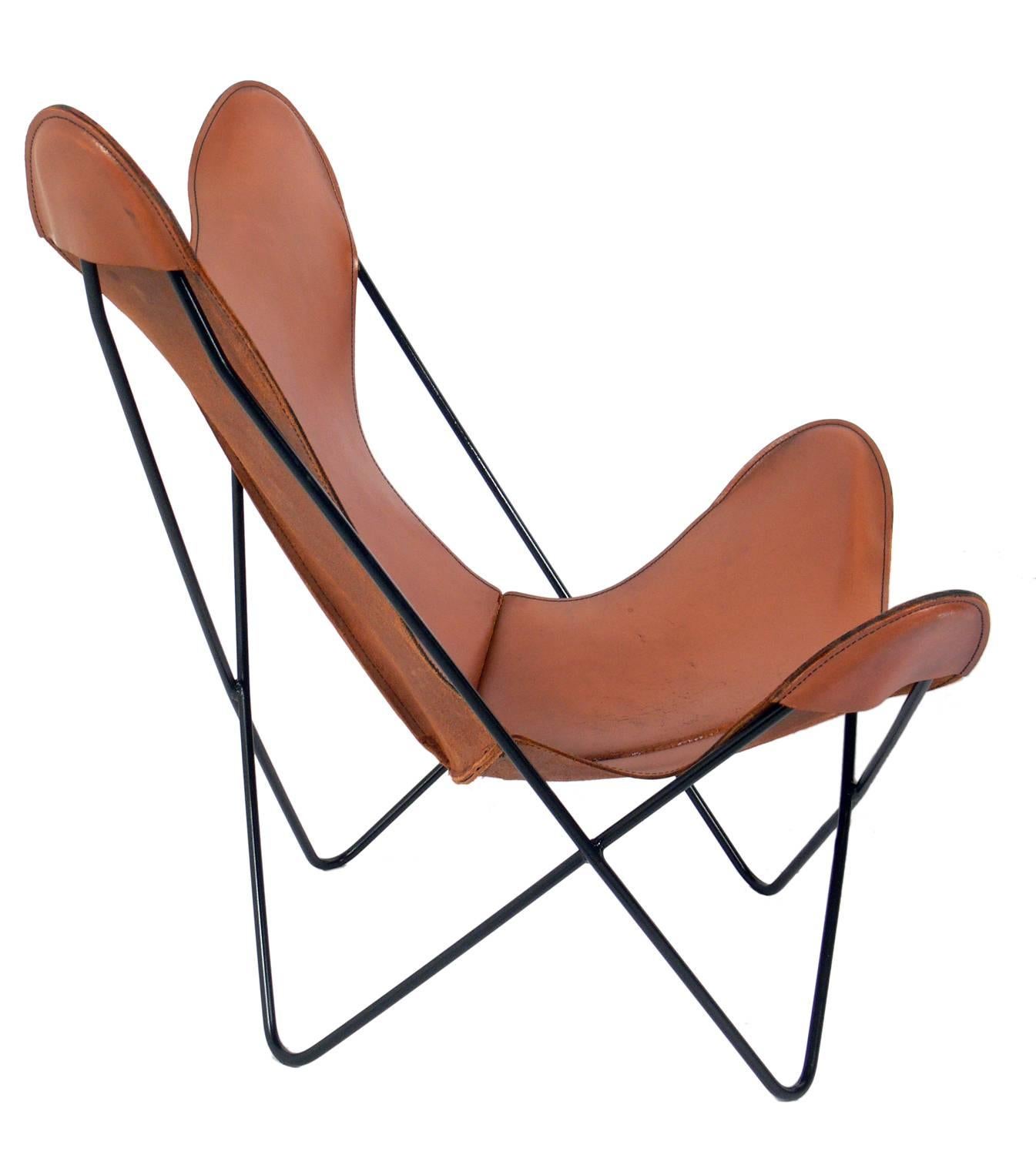 Mid-Century Modern Sculptural Leather Butterfly Chairs Designed by Jorge Ferrari-Hardoy