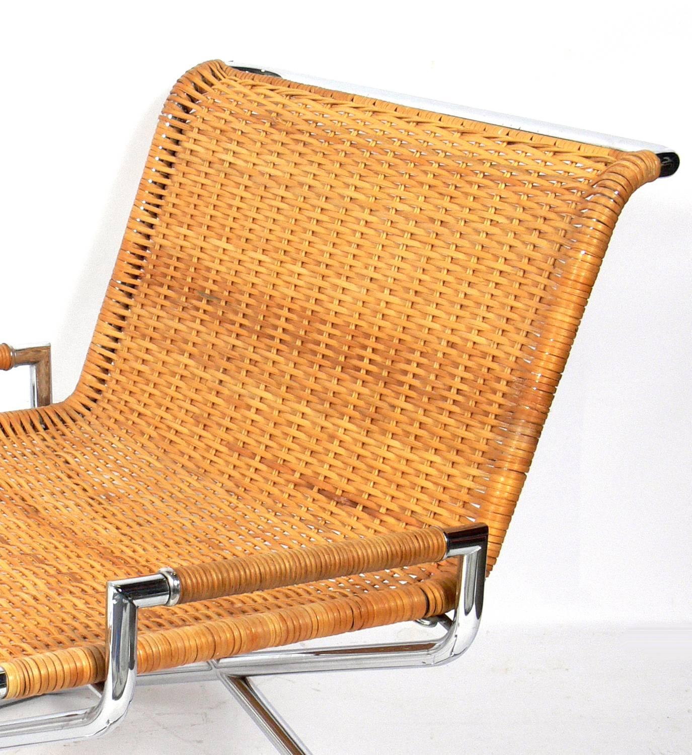 Pair of Chrome and Woven Reed Sled Chairs by Ward Bennett In Good Condition In Atlanta, GA