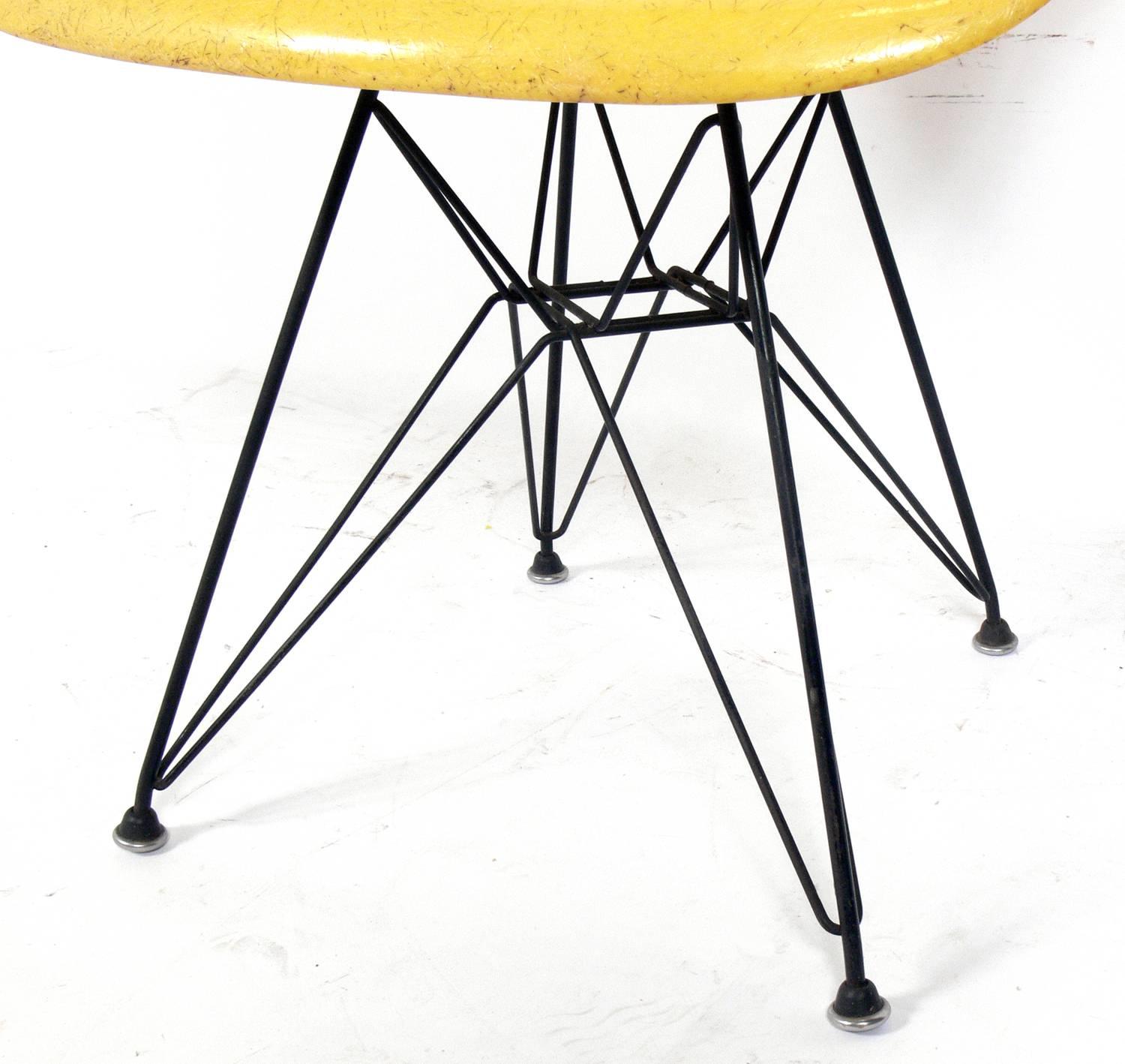 Mid-Century Modern Early Lemon Yellow Molded Fiberglass Armchair by Charles and Ray Eames