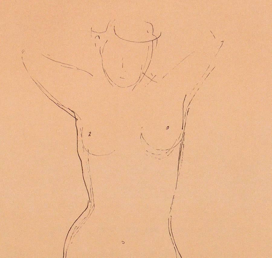Pair of female nude figural lithographs by Marino Marini, from the Marino Marini portfolio, printed by Carl Schünemann, Germany, circa 1968. They have been framed in clean lined black lacquer gallery frames.