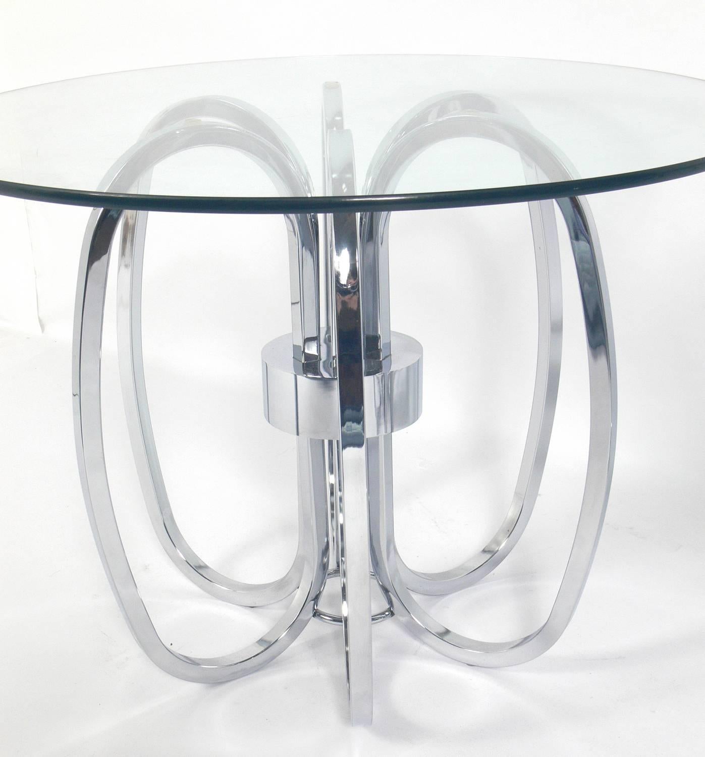 American Pair of Sculptural Chrome Loop Tables For Sale