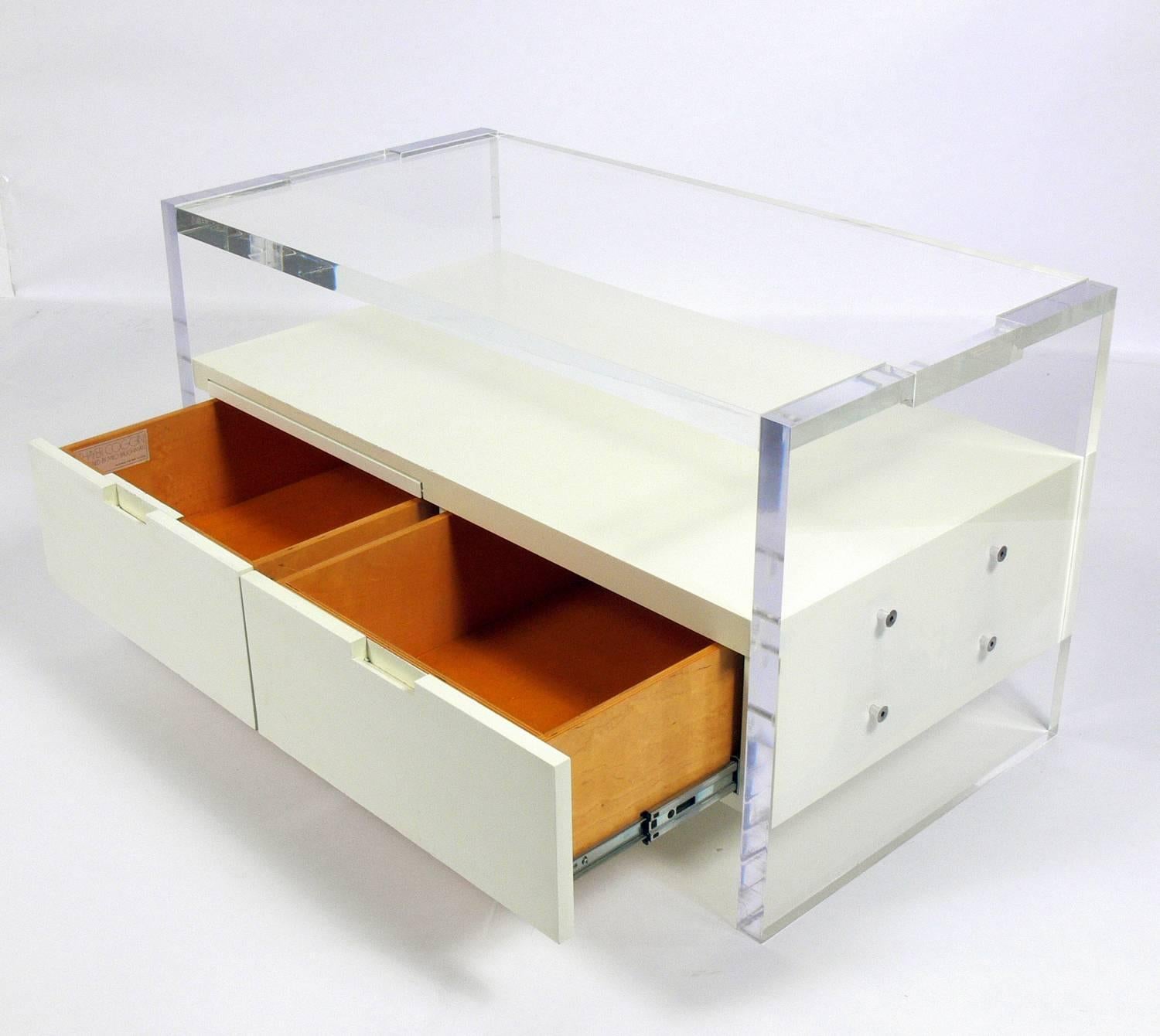 American Pair of Large-Scale Lucite Nightstands by Milo Baughman