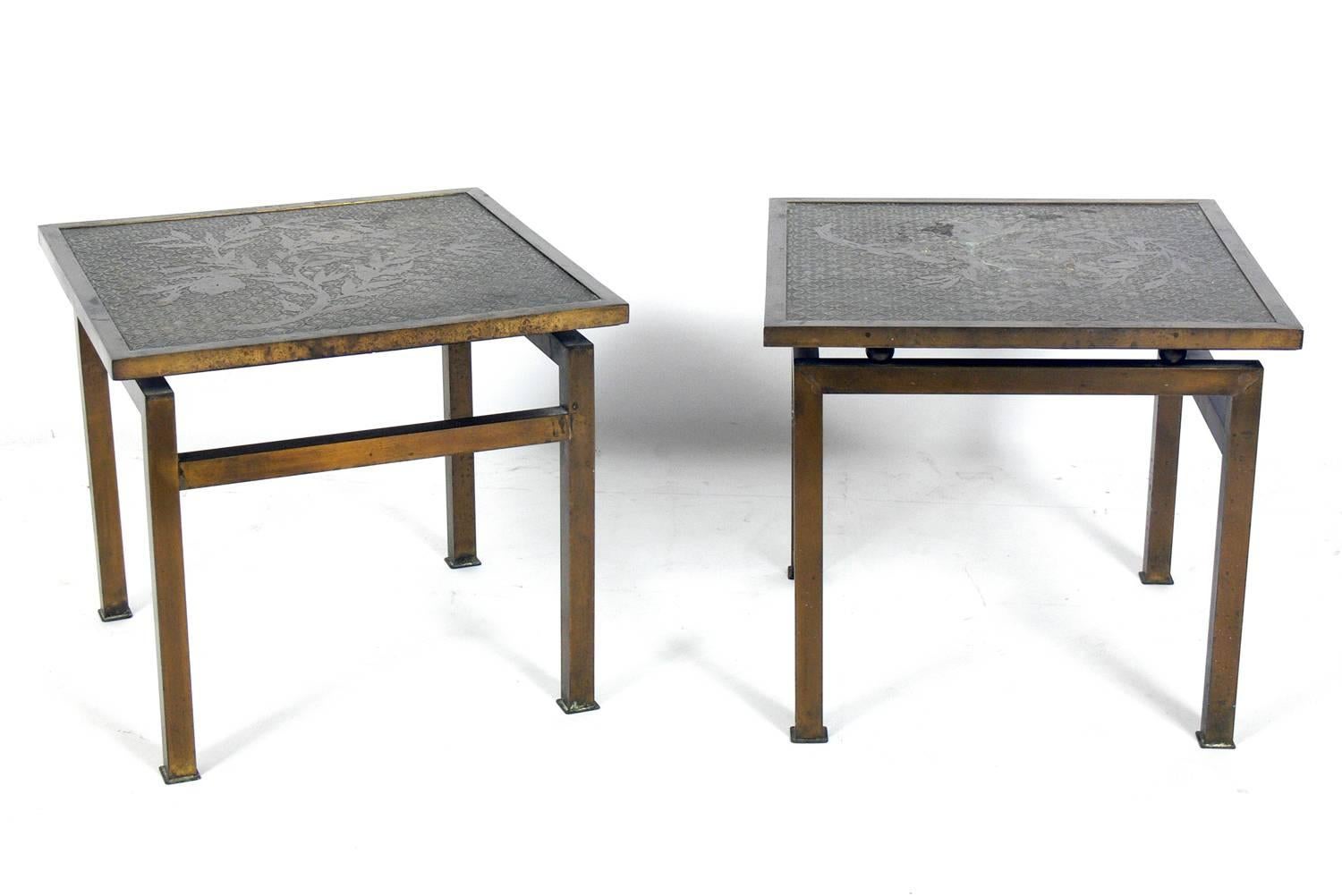 Mid-Century Modern Pair of Bronze Side Tables by Philip and Kelvin LaVerne