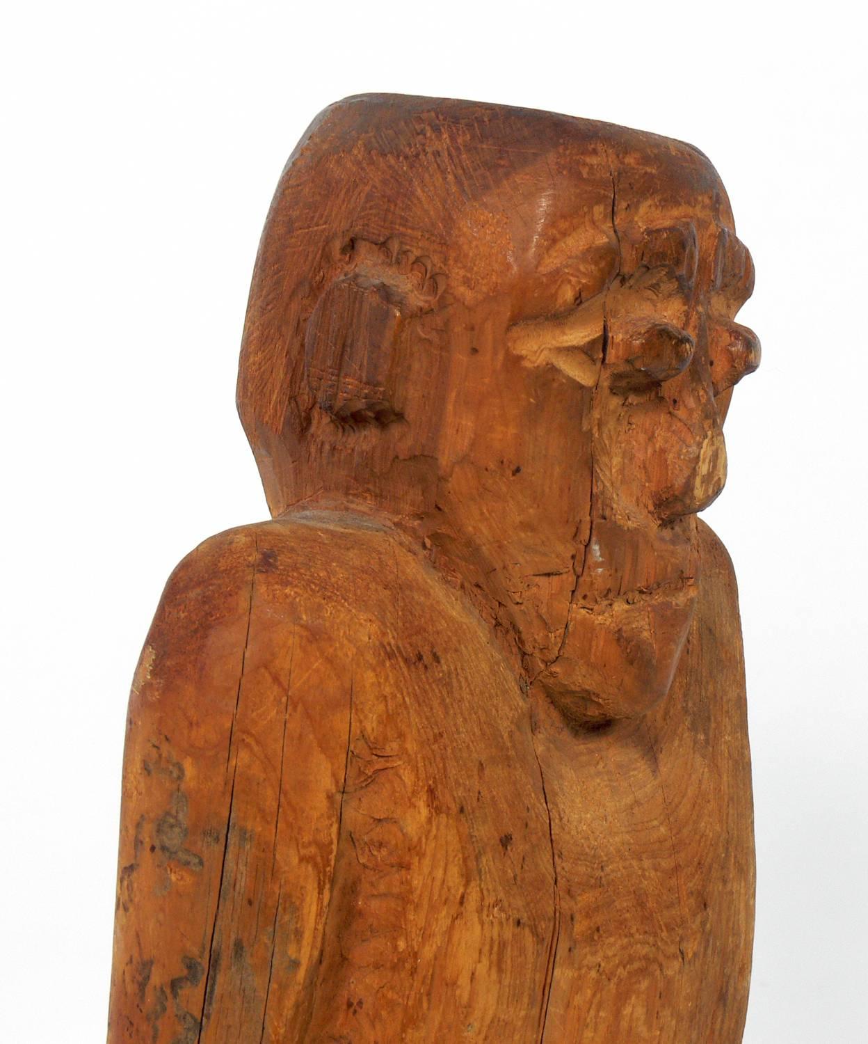 Mid-20th Century Hand-Carved Folk Art Man Sculpture