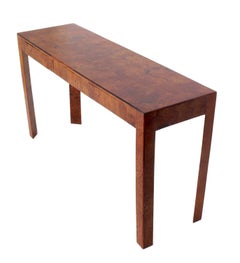 Clean Lined Italian Olive Burl Wood Console Table or Desk
