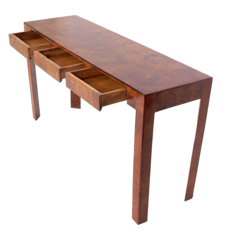 Clean Lined Italian Olive Burl Wood Console Table or Desk ...