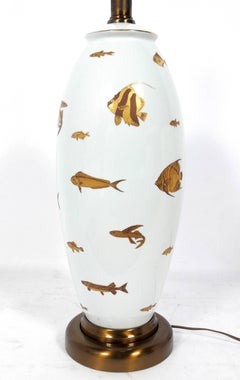 White and Gold Porcelain Fish Lamp