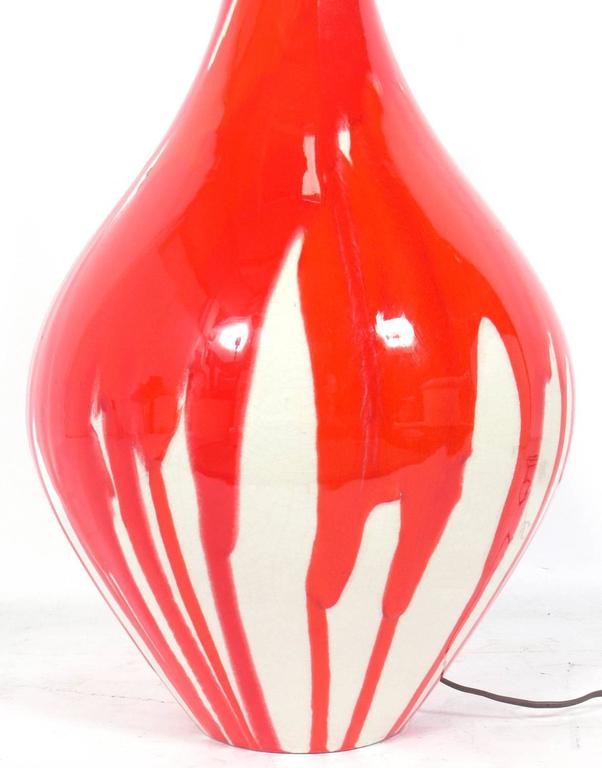 Vibrant Red and White Ceramic Lamp For Sale at 1stdibs