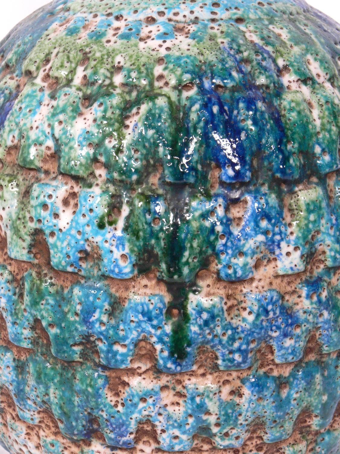 Mid-20th Century Large-Scale Italian Pottery Lamp in Vibrant Blue Greens