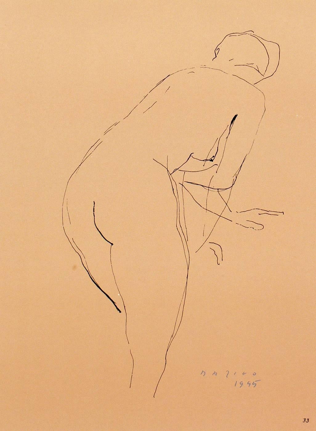 Pair of female nude figural lithographs by Marino Marini, from the Marino Marini portfolio, printed by Carl Schünemann, Germany, circa 1968. They have been framed in clean lined black lacquer gallery frames. updated