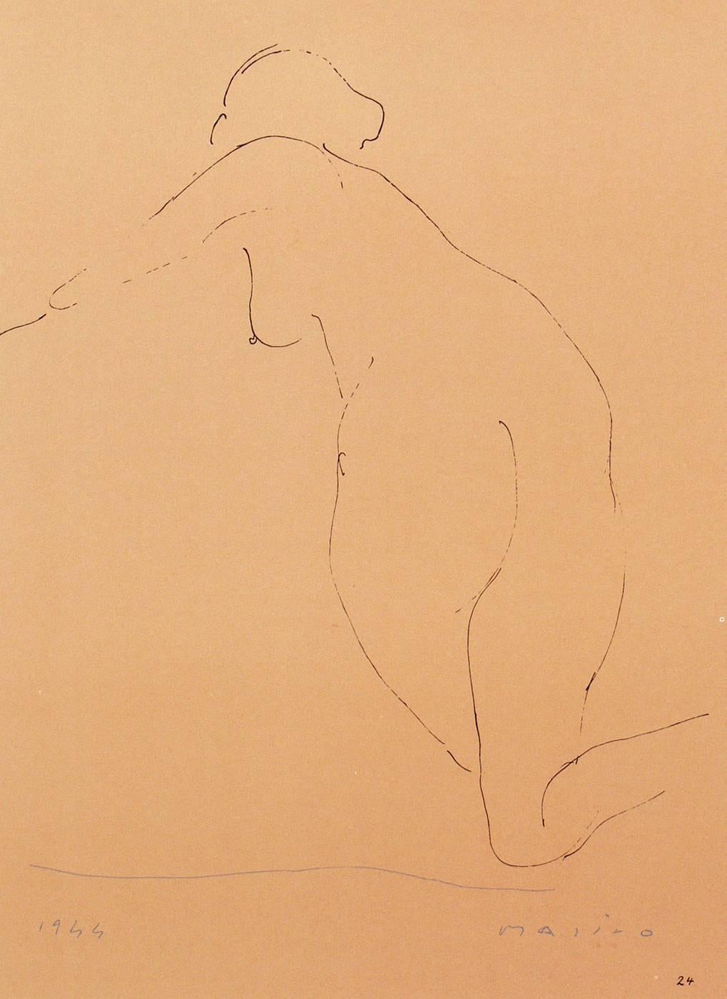Mid-Century Modern Pair of Female Nude Lithographs by Marino Marini For Sale