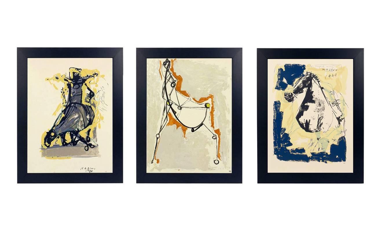 Verre Sélection de trois lithographies de chevaux et d'équivaux Marino Marini en vente