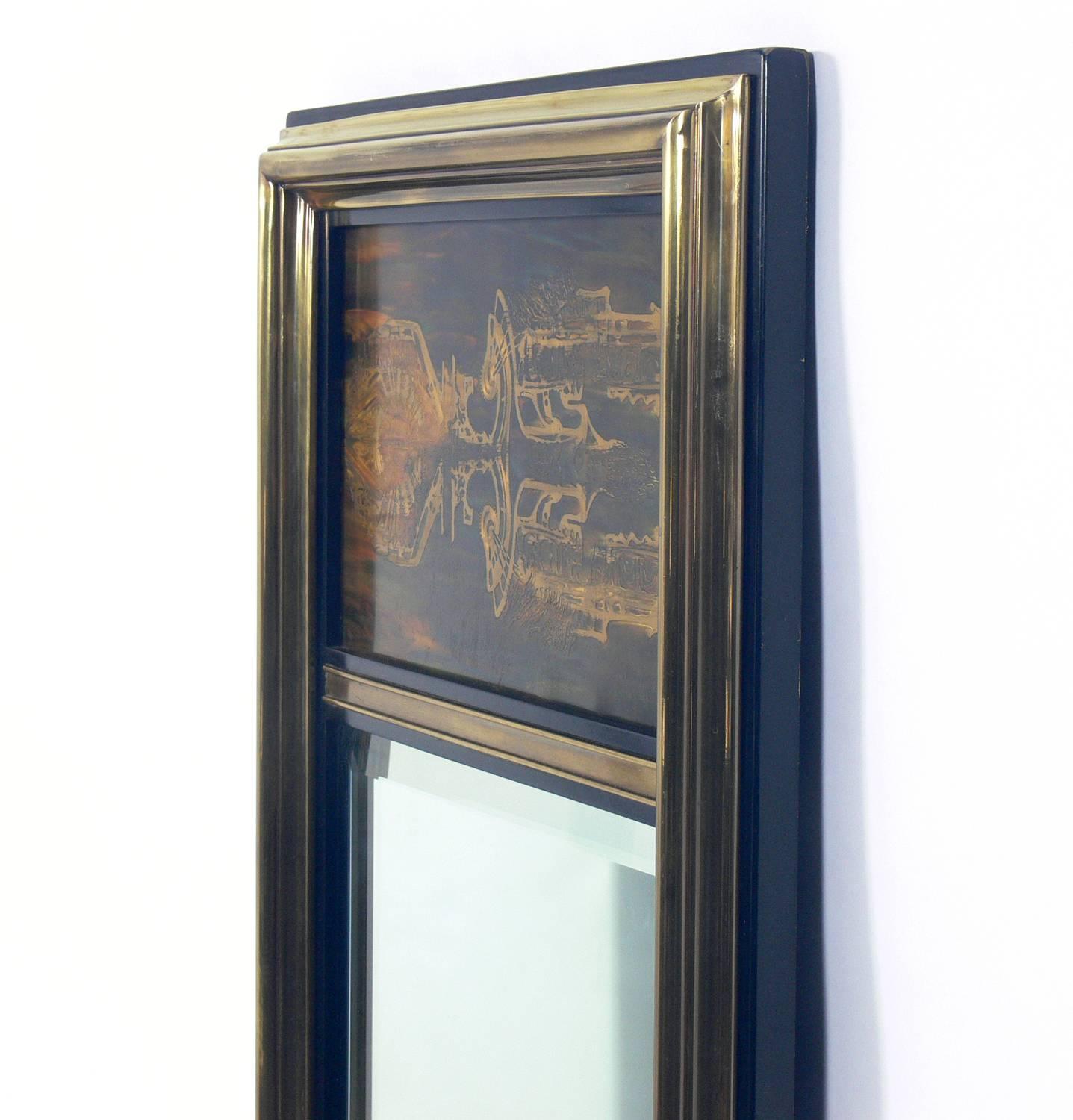 Mid-Century Modern Acid Etched Brass Mirror by Bernhard Rohne for Mastercraft