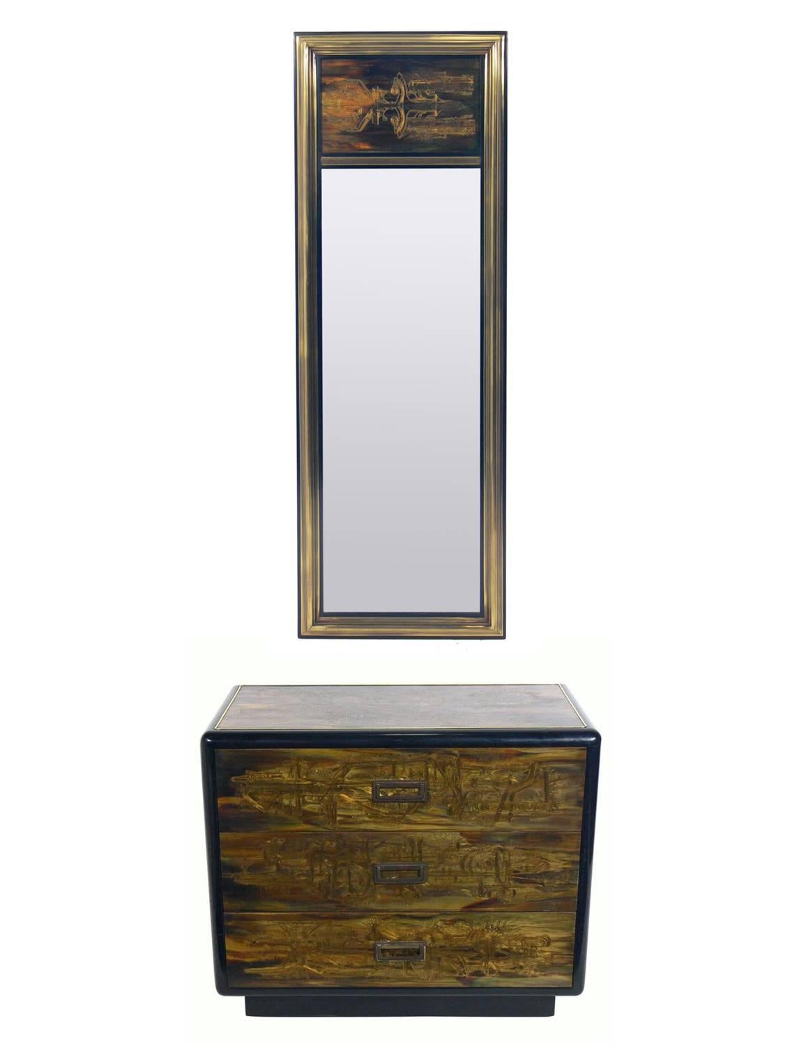 Acid Etched Brass Mirror by Bernhard Rohne for Mastercraft In Good Condition In Atlanta, GA