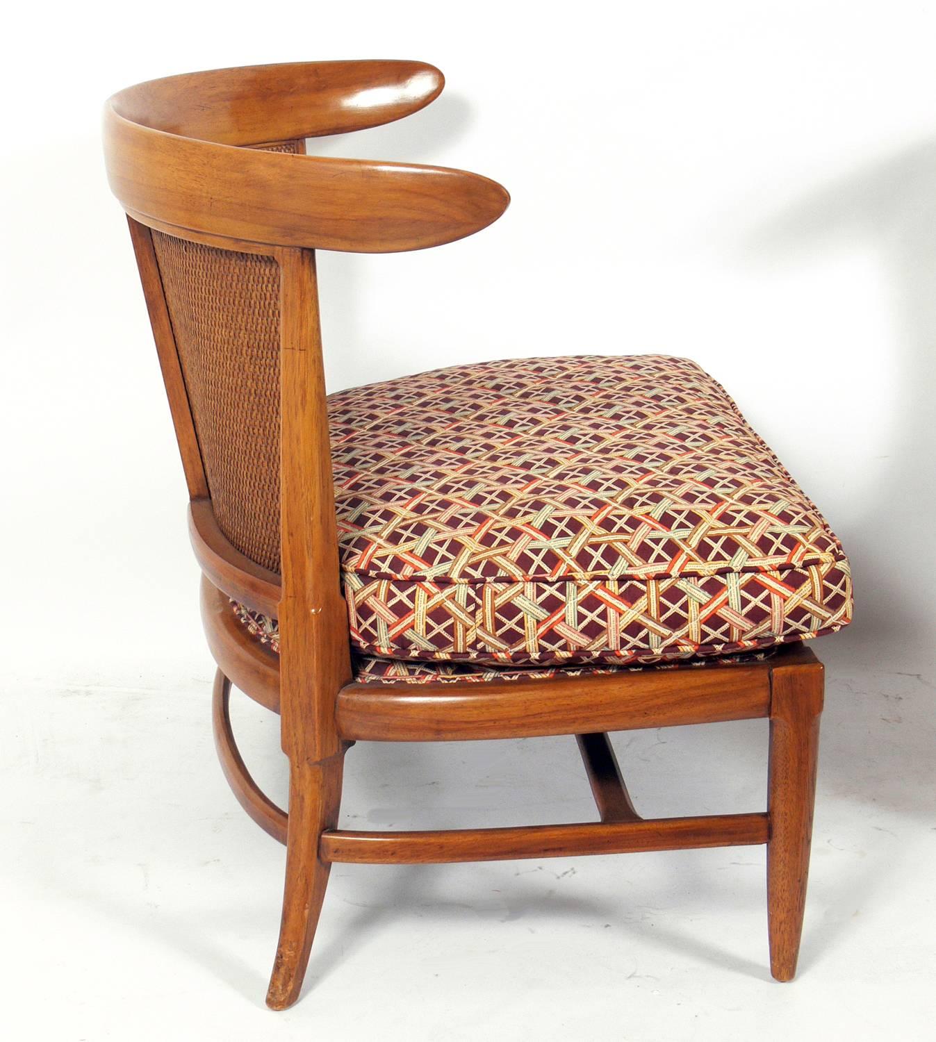 Mid-Century Modern Pair of Curvaceous Caned Back Slipper Chairs by Lubberts & Mulder for Tomlinson