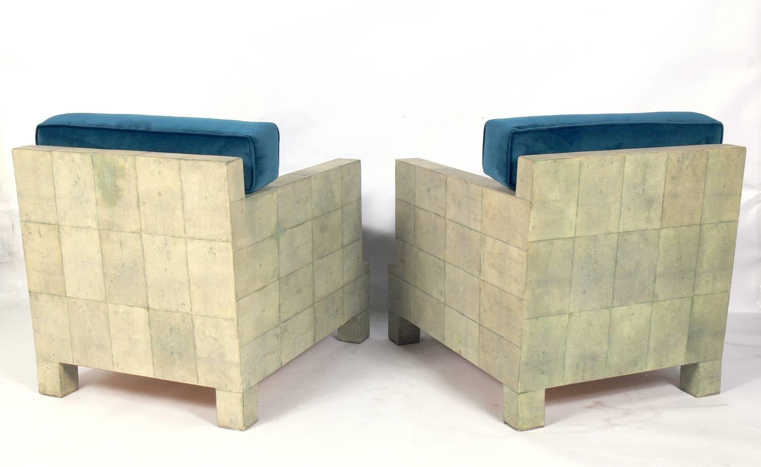 Art Deco Pair of Shagreen Lounge Chairs, after a design by Jean Michel Frank 
