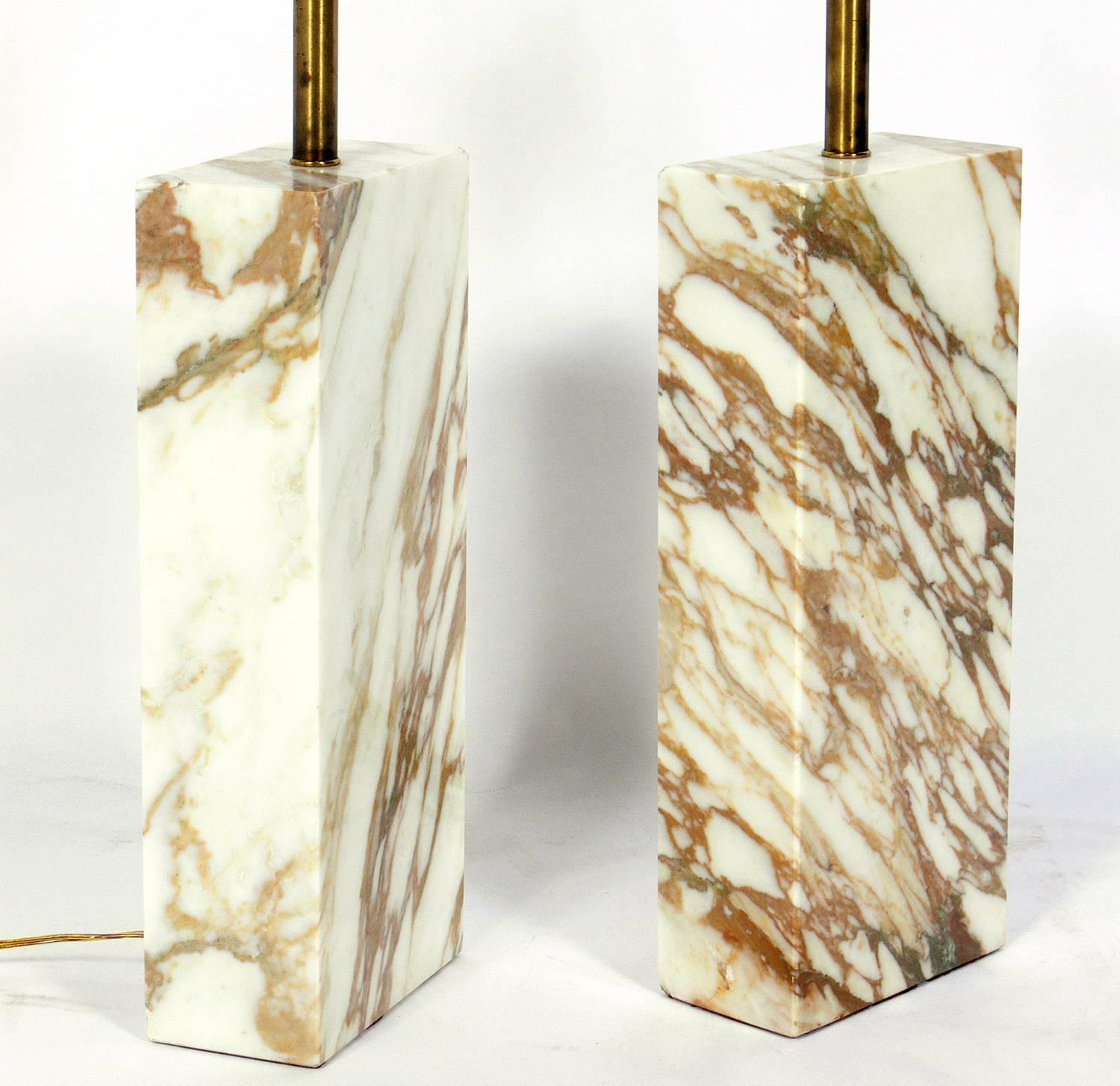 Mid-Century Modern Pair of Clean Lined Marble Slab Lamps