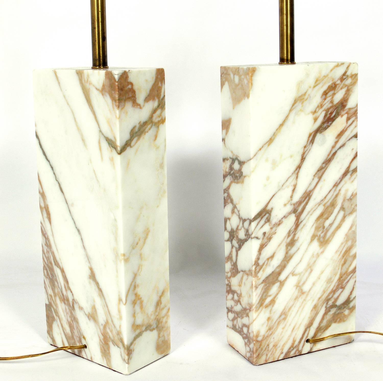 American Pair of Clean Lined Marble Slab Lamps