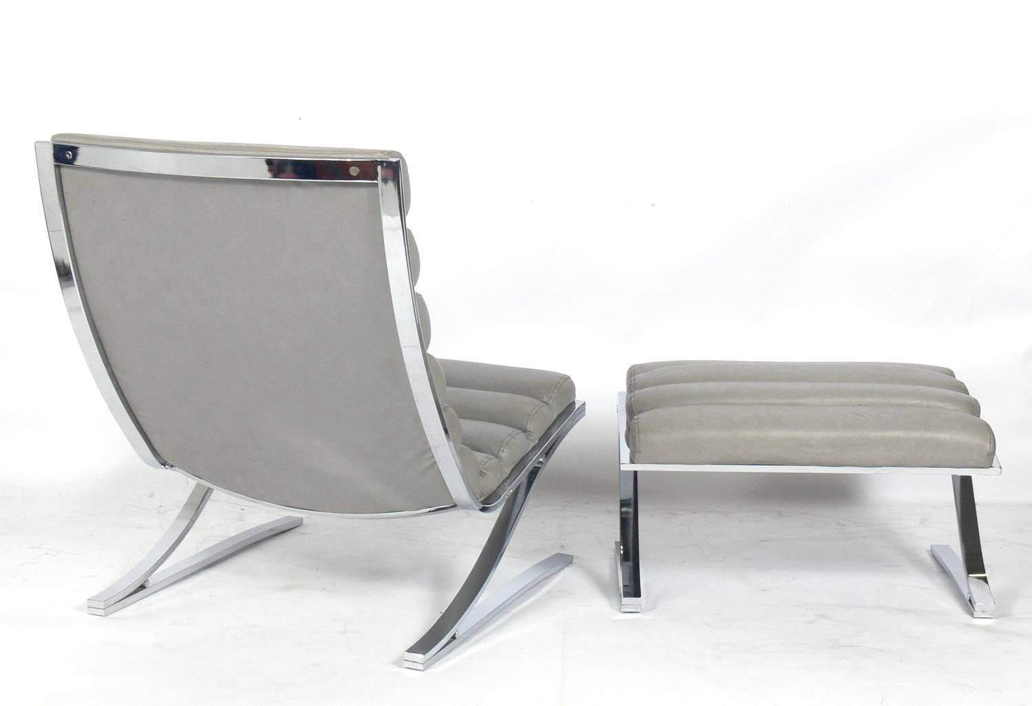 Mid-Century Modern Mid-Century Cantilevered Chrome Lounge Chair and Ottoman by DIA