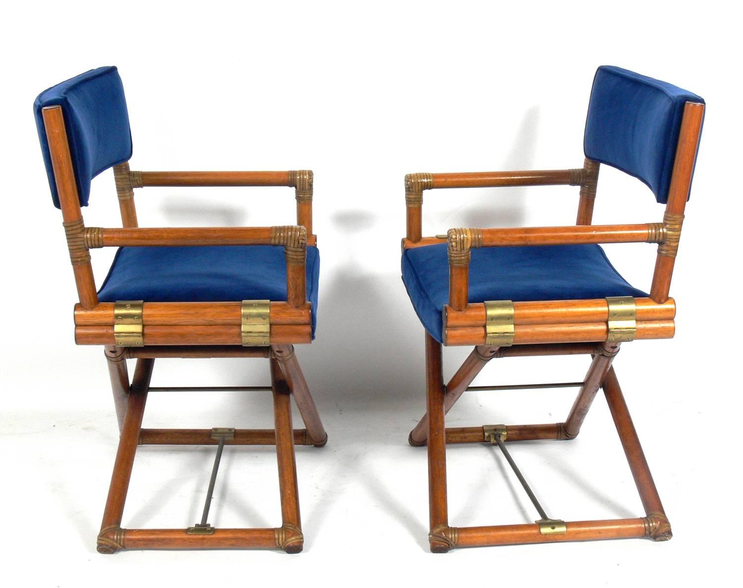 American Pair of McGuire Campaign Style 'X' Base Lounge Chairs
