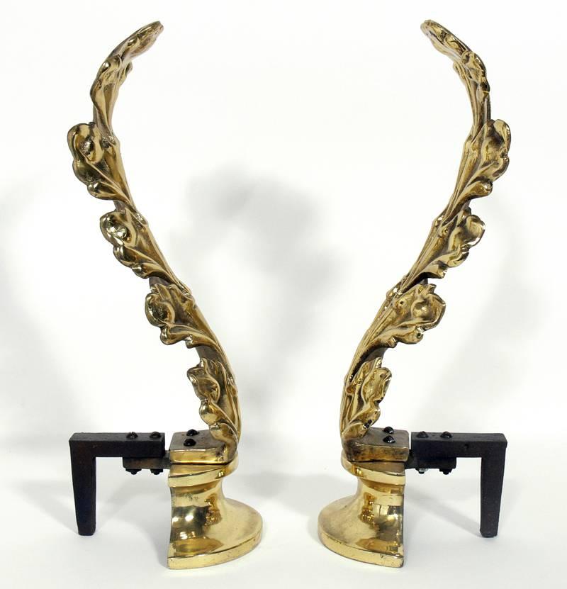 American Brass Foliate Andirons