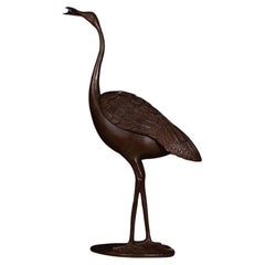 Antiguo quemador chino de bronce con escultura de grulla