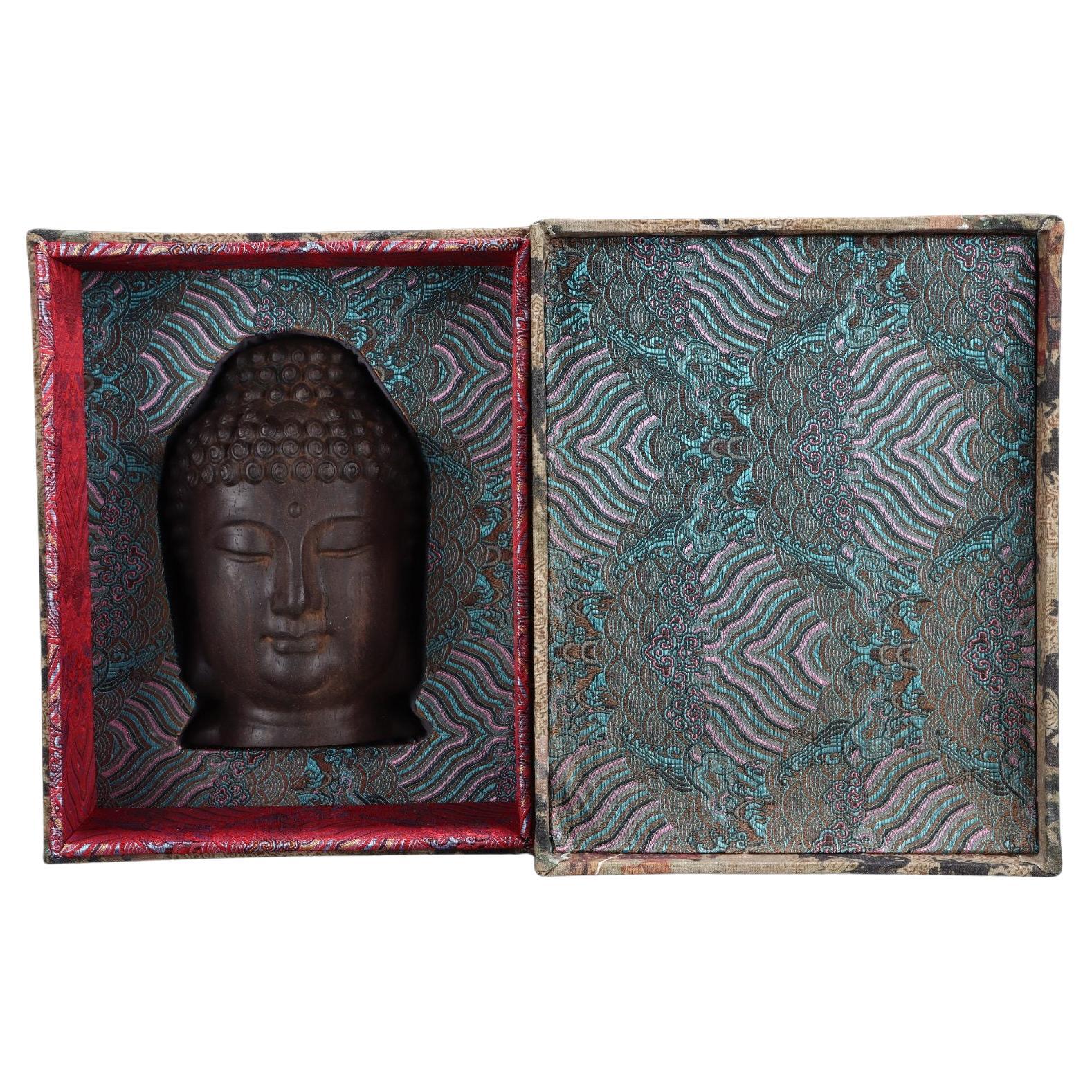 20.5cm Vintage Asian Agarwood Engraving Buddha Head