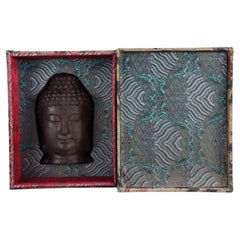 20.5cm Vintage Asiatischer Agarwood-Buddha-Kopf mit Gravur