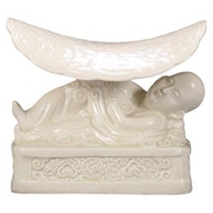 Chinese Porcelain Ding Kiln White Glaze Carved Floral Pattern Child Pillow