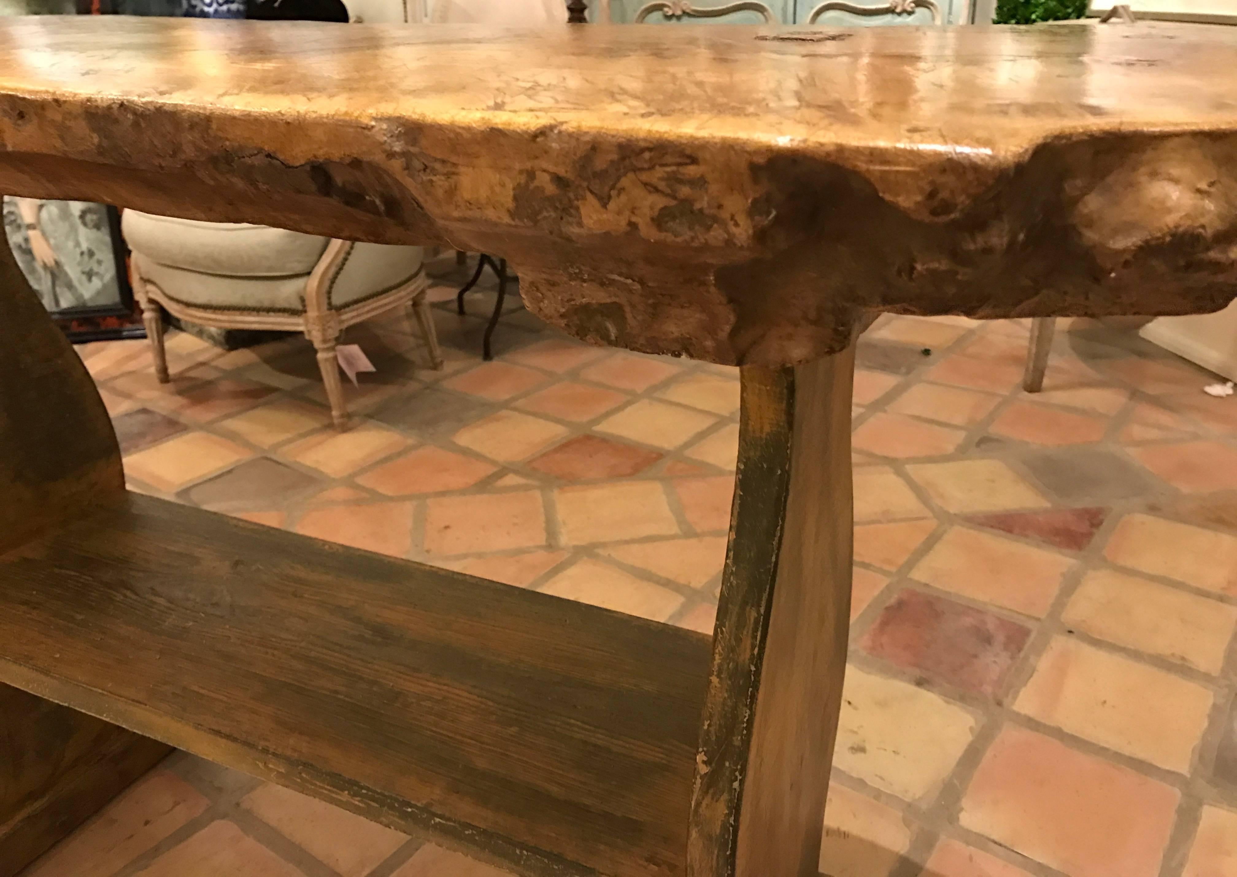 Spanish Early 19th Century Rustic “Basque” Oval Trestle Table or Console