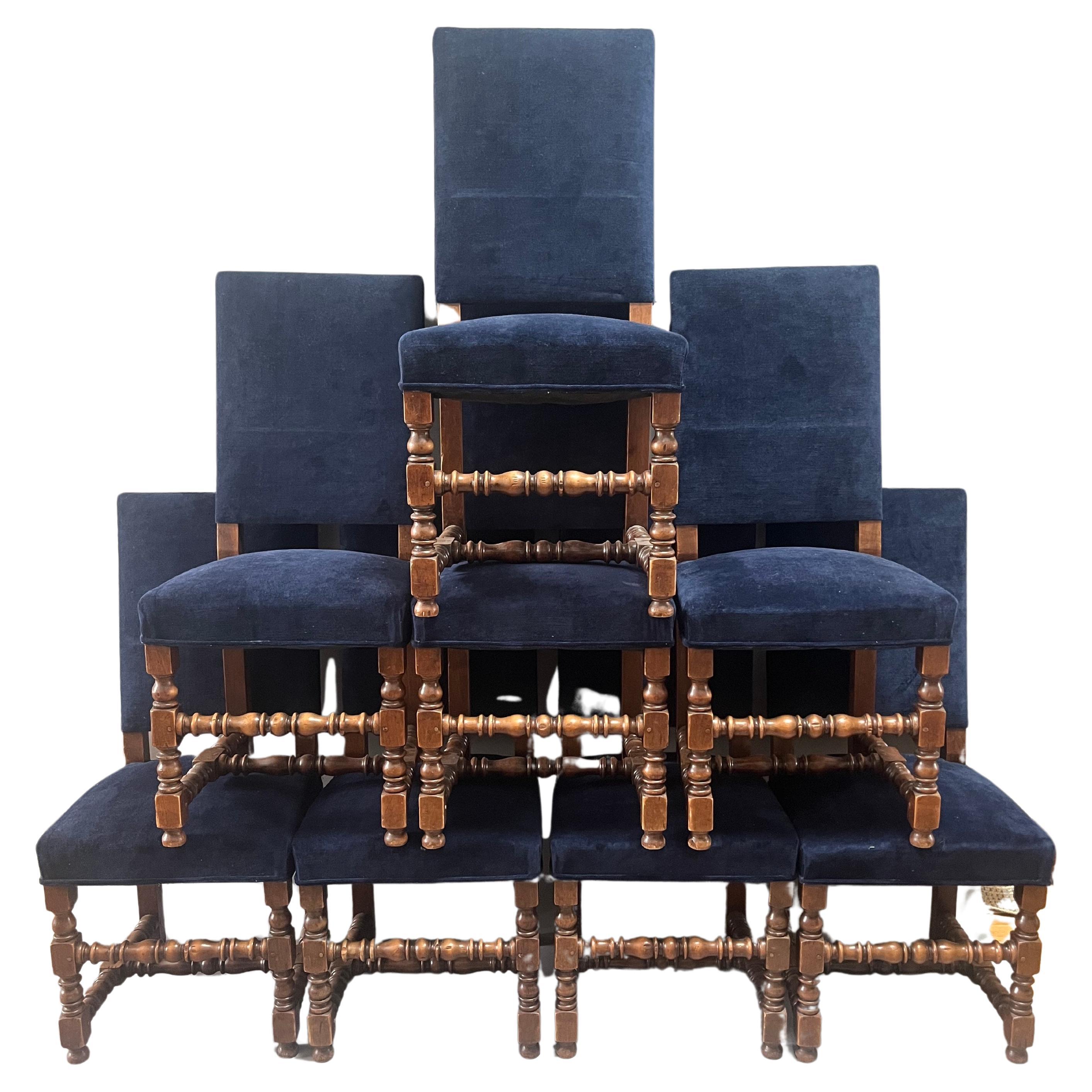 Set of Eight French Provincial Louis XIII Style Dining Chairs