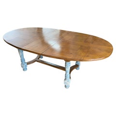 19th Century French Provincial Extending Oval Farm Table with Louis XIII Legs