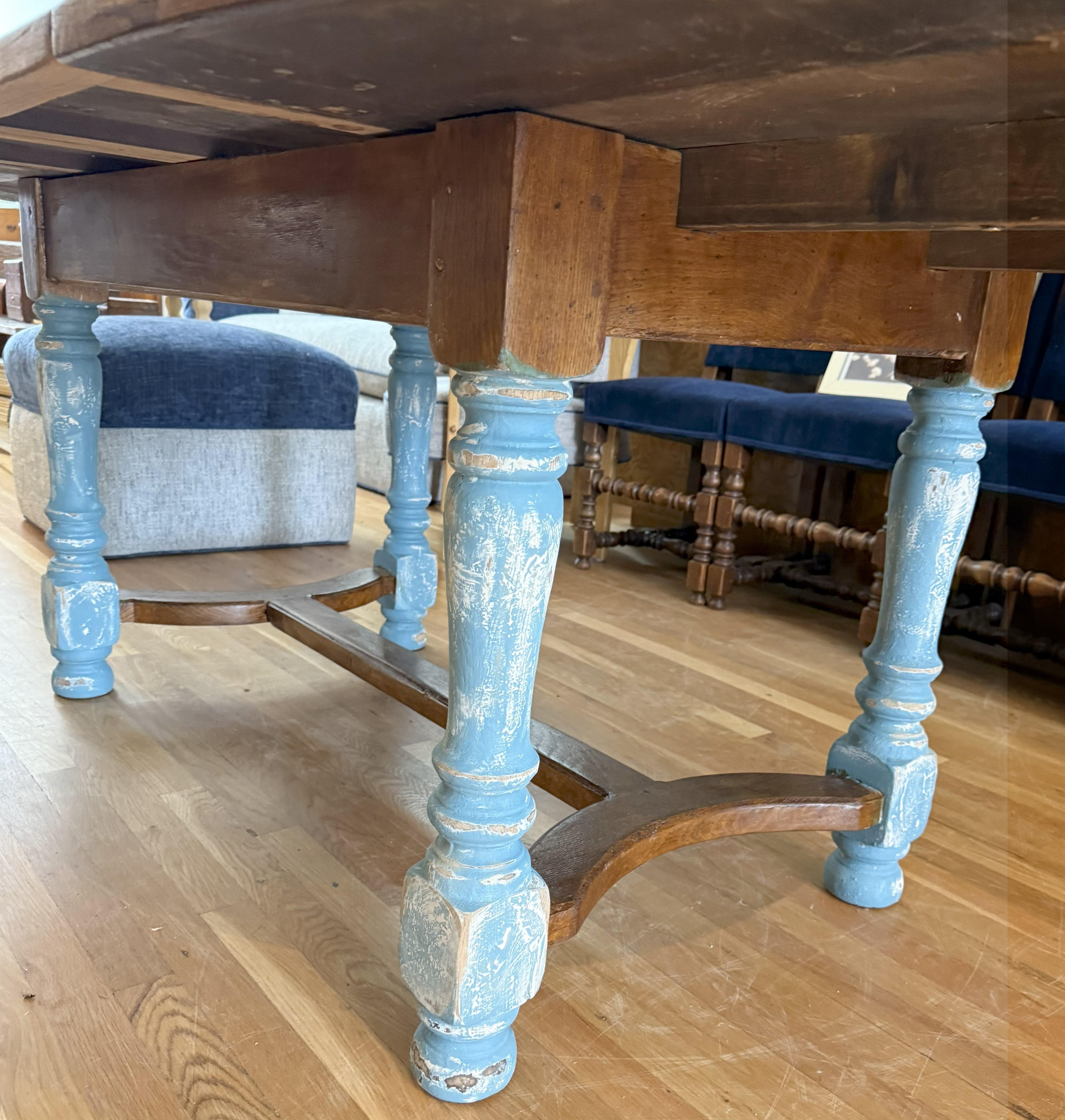 Metal 19th Century French Provincial Extending Oval Farm Table with Louis XIII Legs For Sale