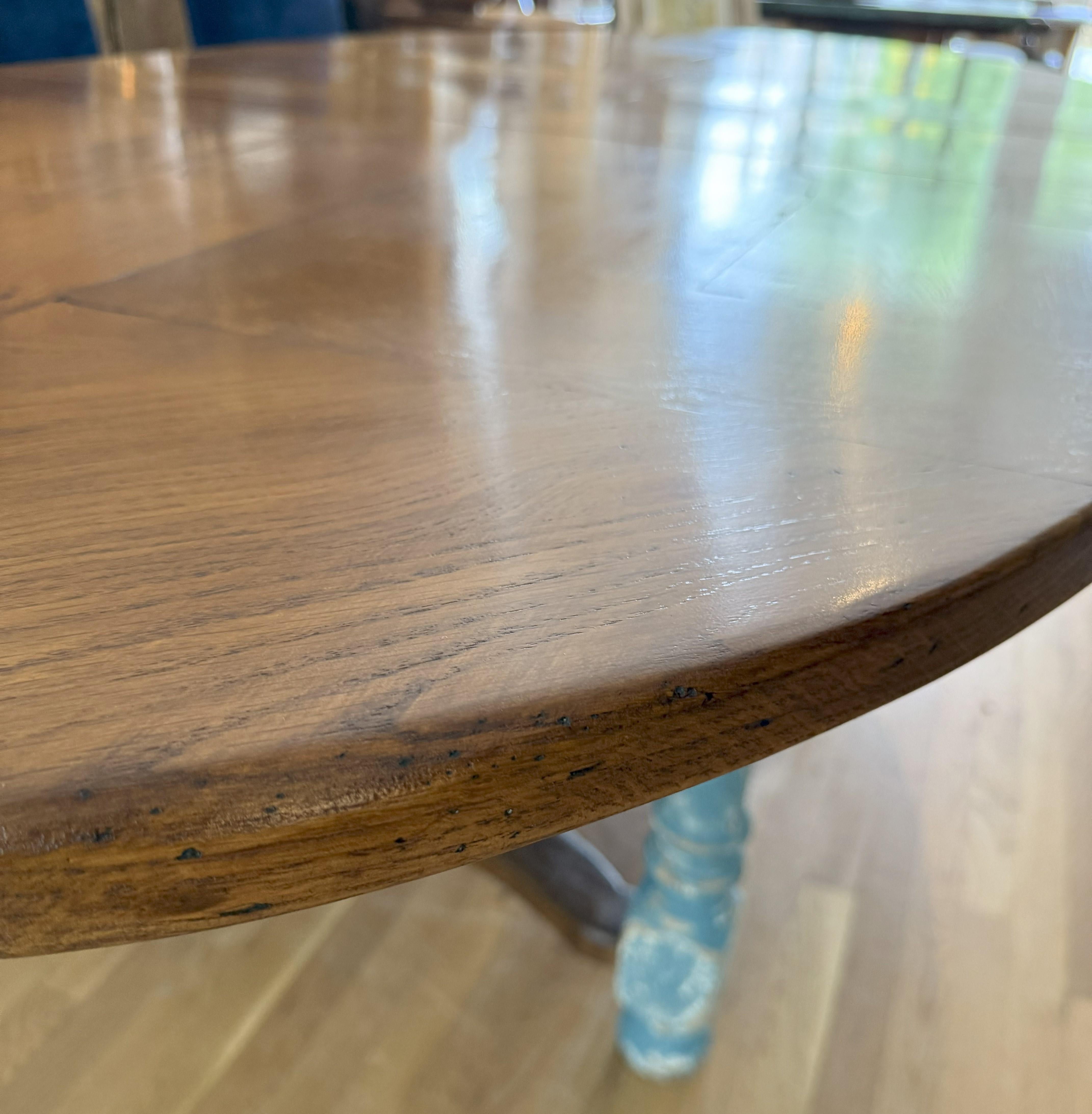 19th Century French Provincial Extending Oval Farm Table with Louis XIII Legs For Sale 2