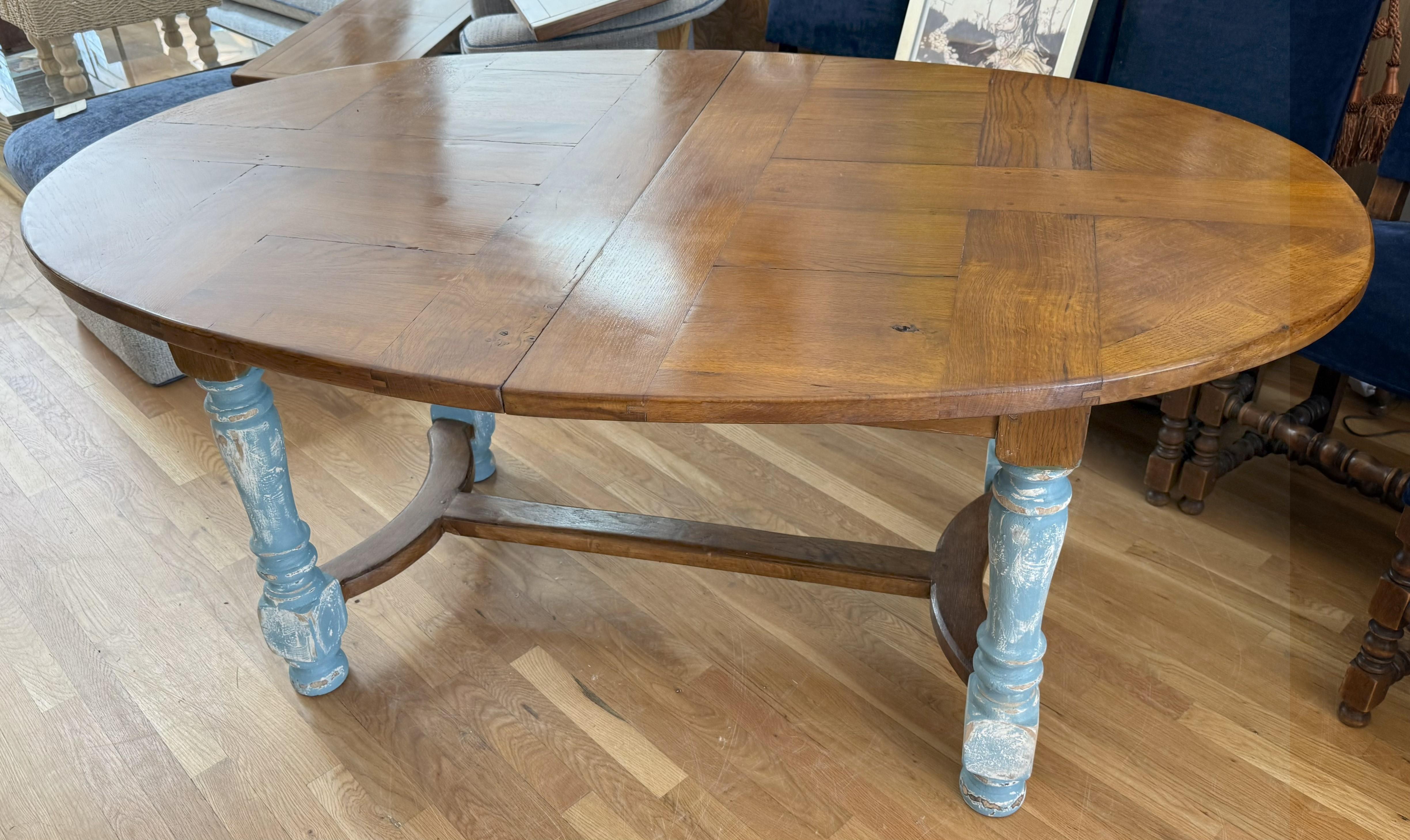 19th Century French Provincial Extending Oval Farm Table with Louis XIII Legs For Sale 5