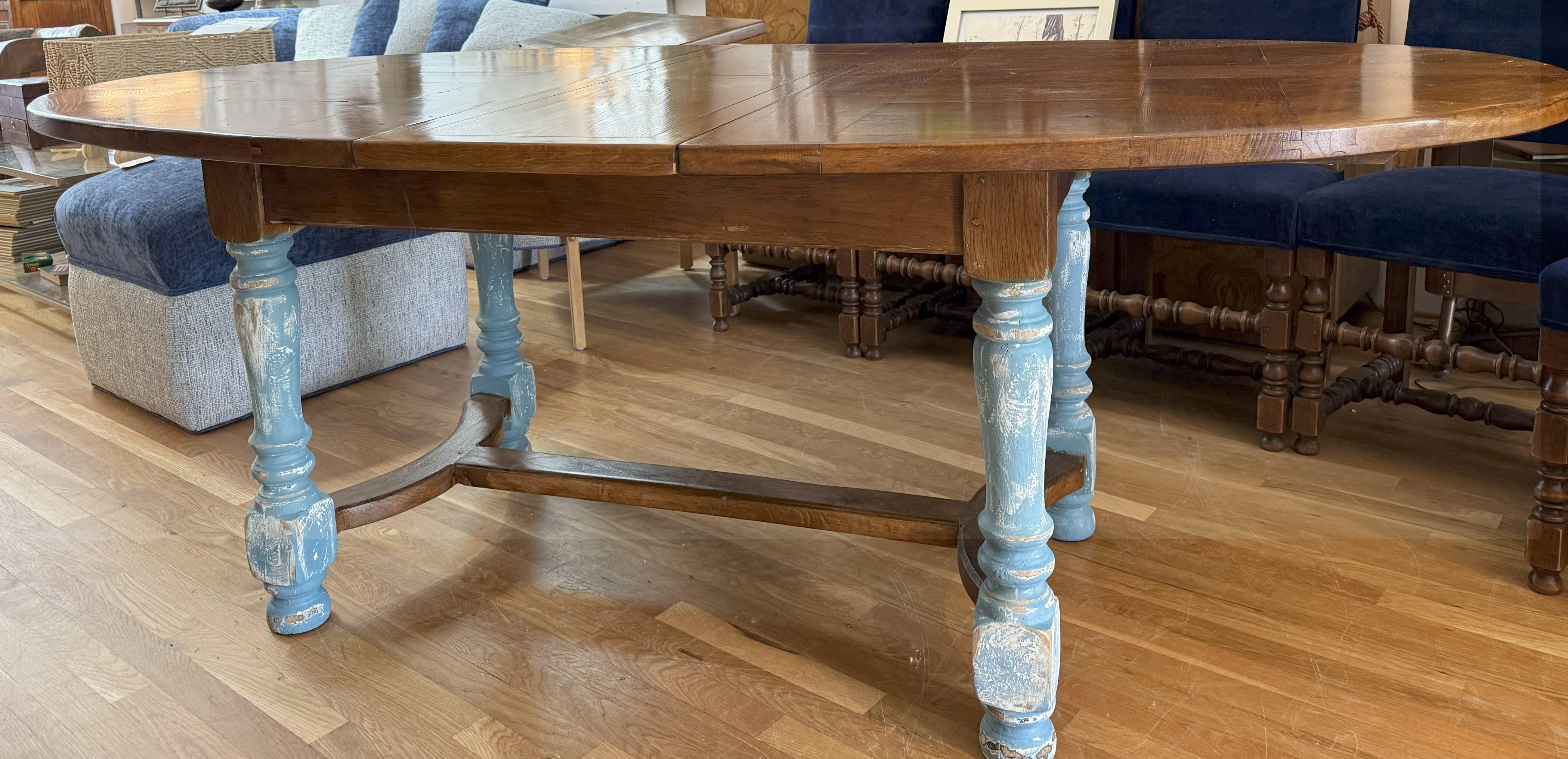 19th Century French Provincial Extending Oval Farm Table with Louis XIII Legs For Sale 3