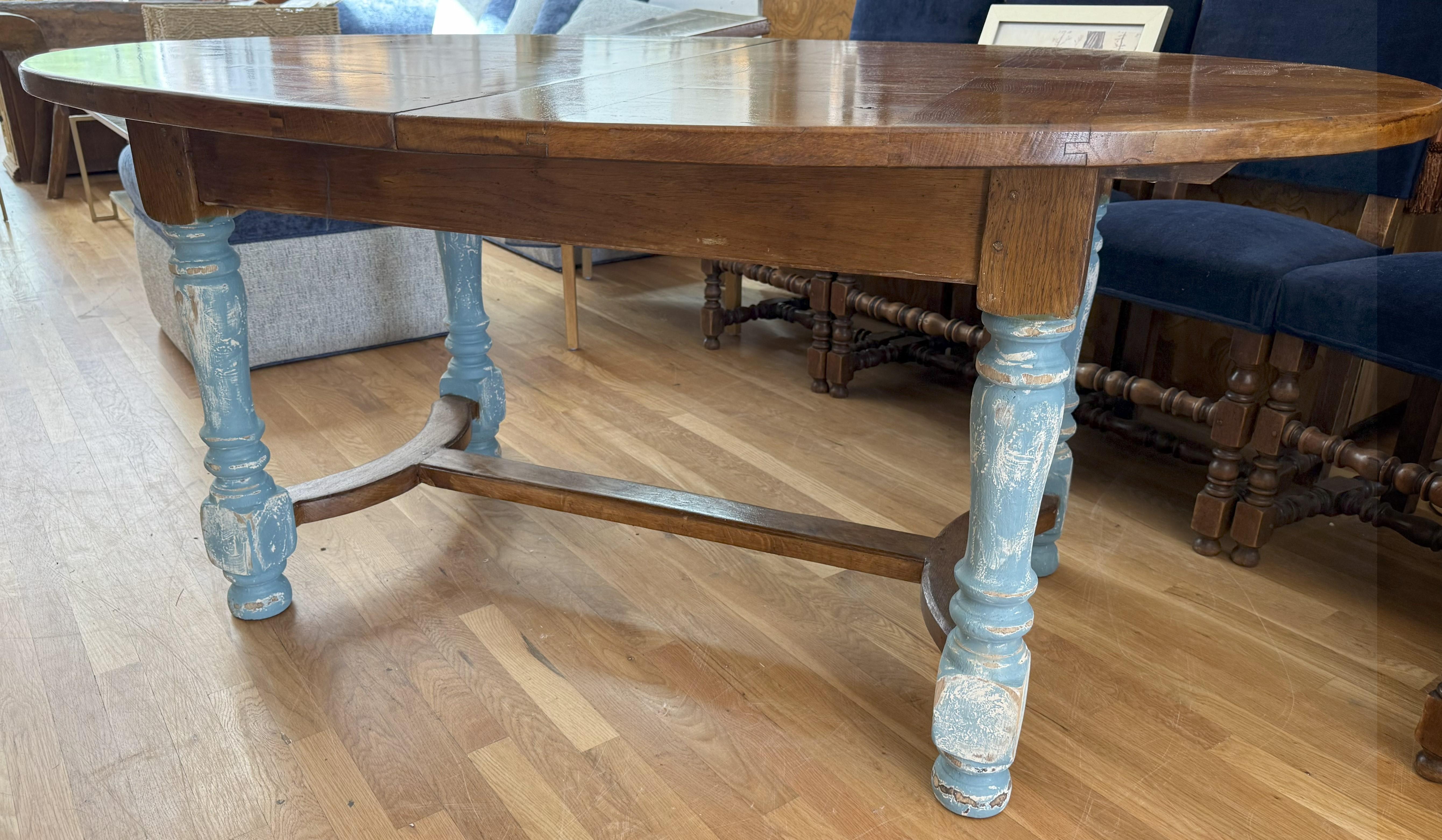 19th Century French Provincial Extending Oval Farm Table with Louis XIII Legs For Sale 7