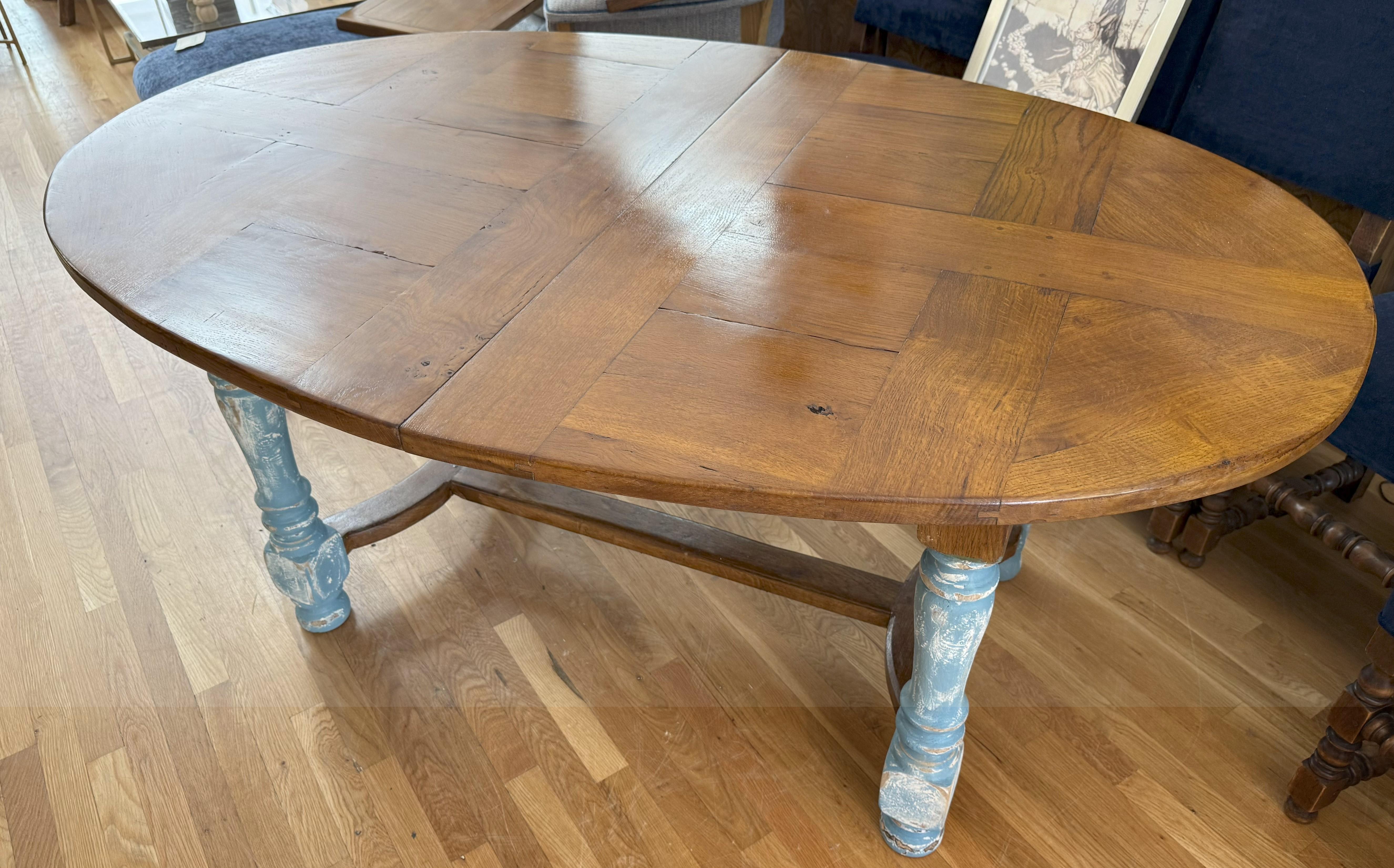 19th Century French Provincial Extending Oval Farm Table with Louis XIII Legs For Sale 6