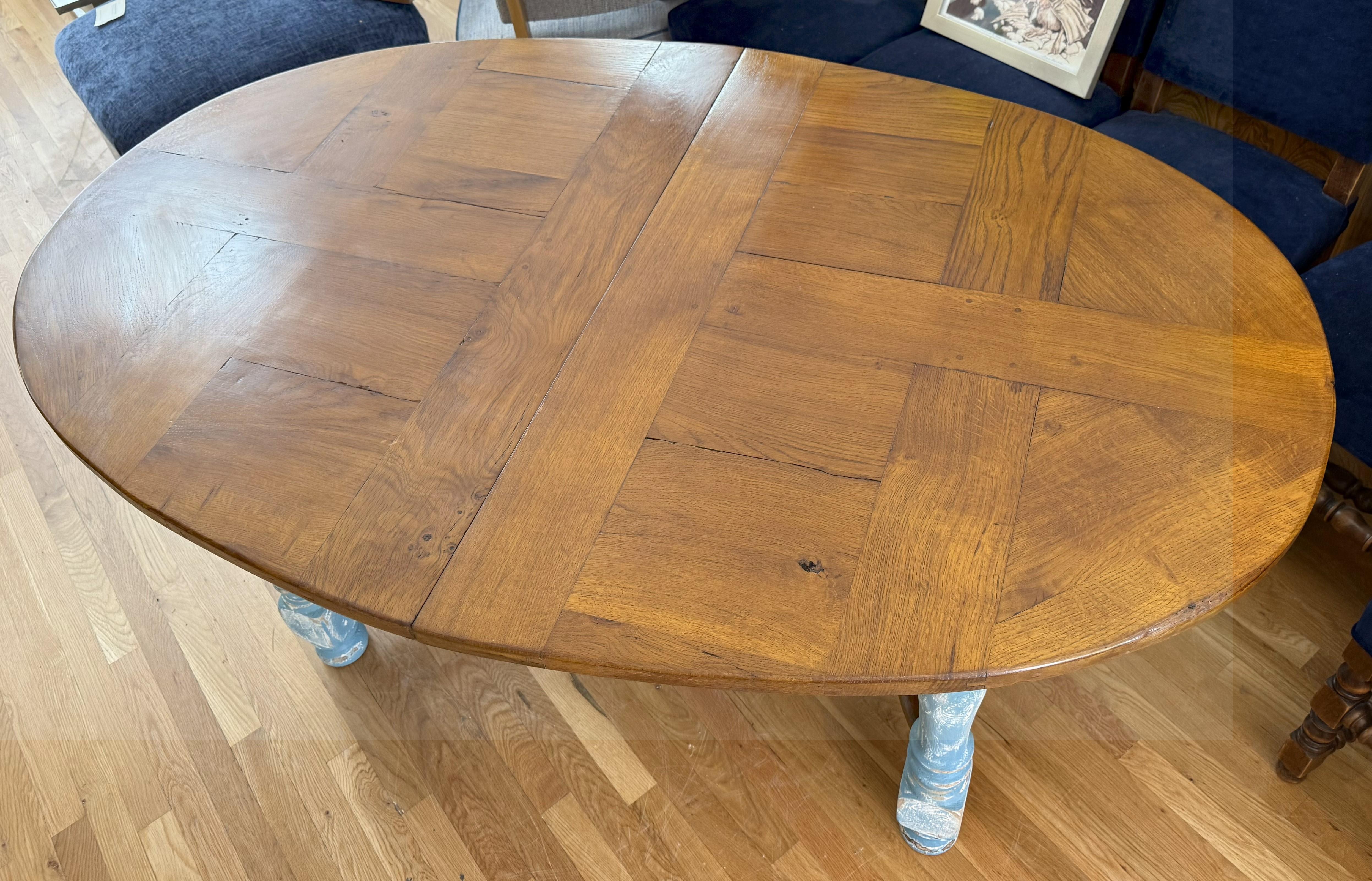19th Century French Provincial Extending Oval Farm Table with Louis XIII Legs For Sale 8