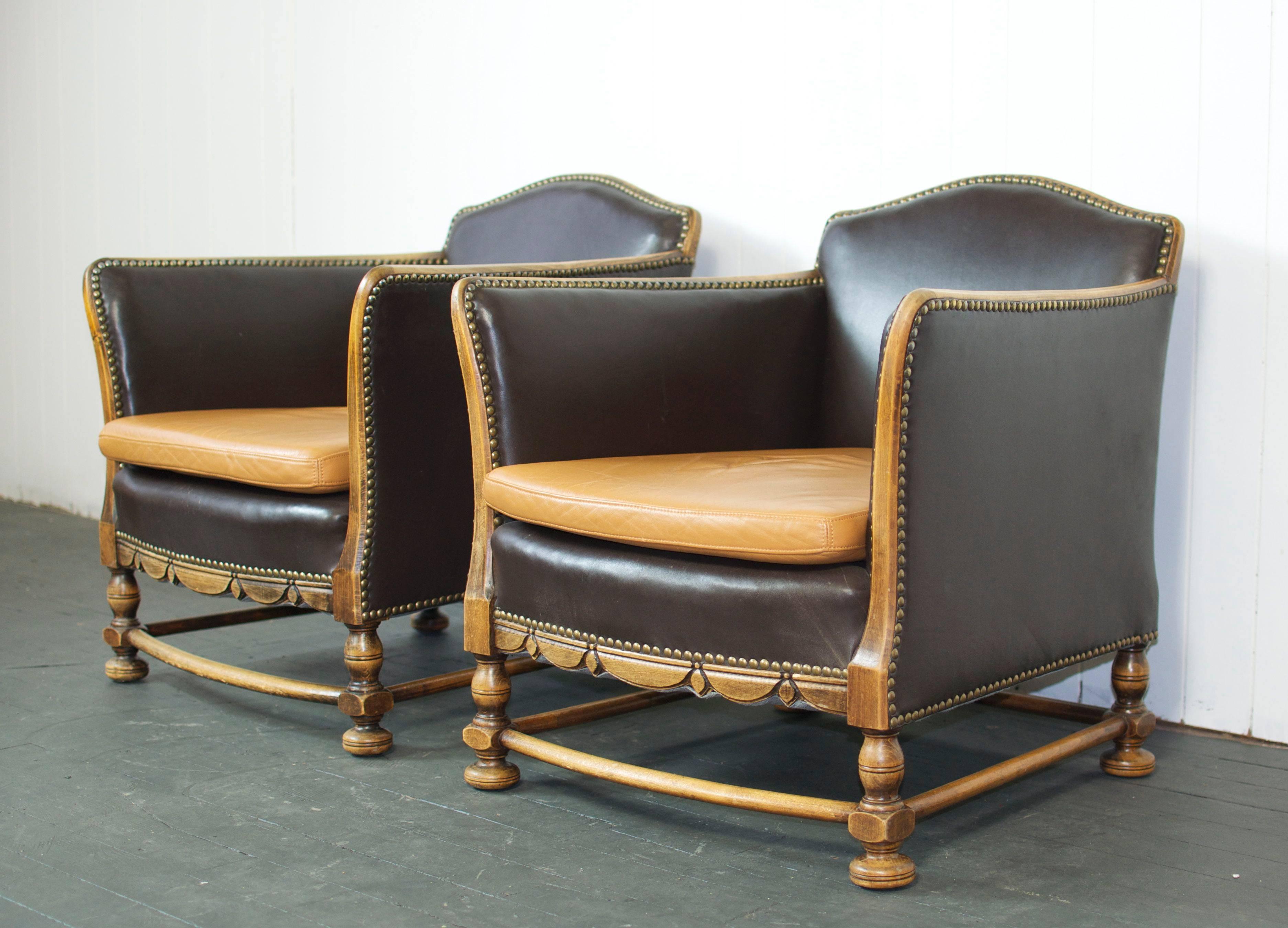Scandinavian Modern 1920s Carved Swedish Lounge Chairs