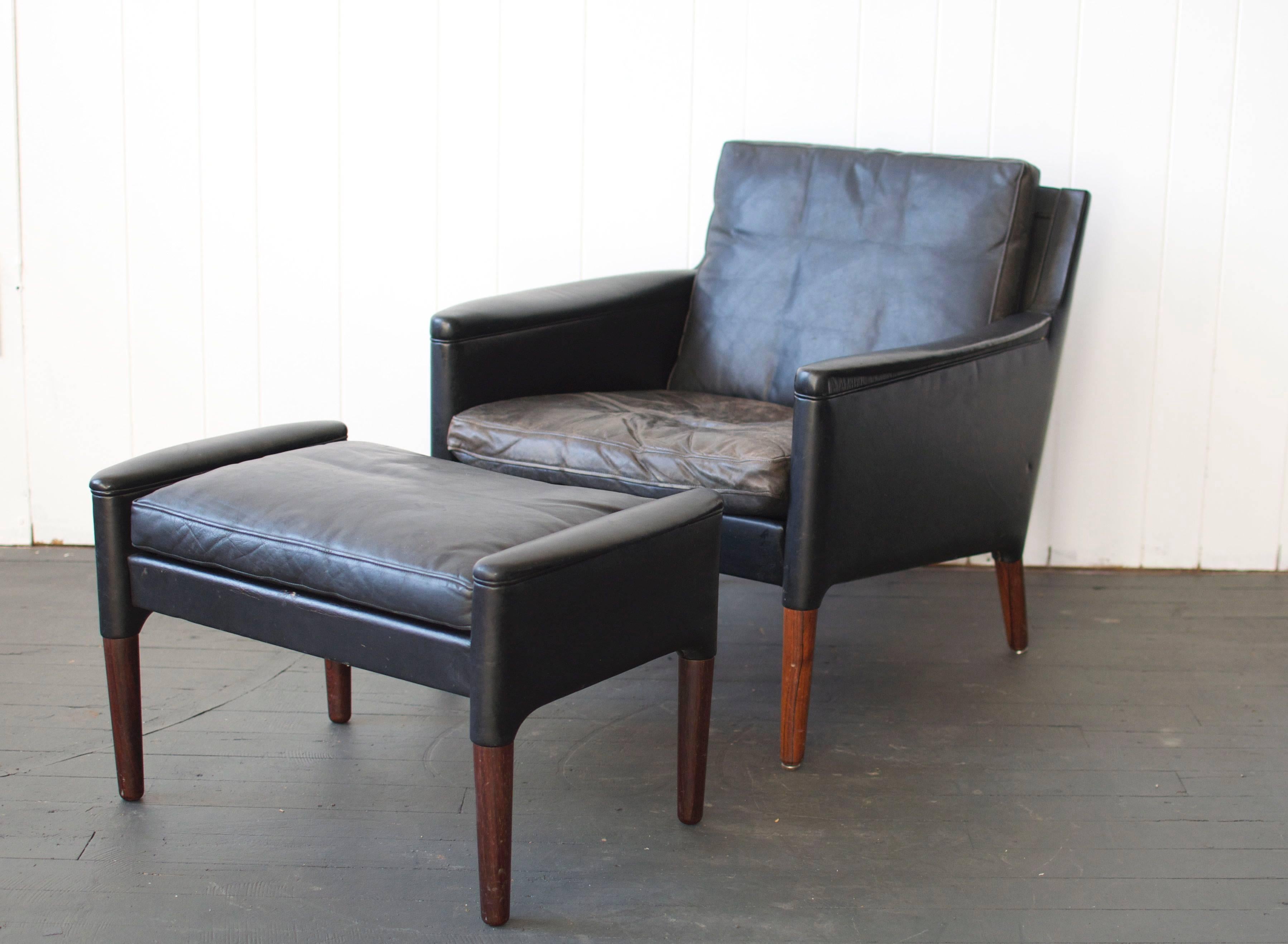 Scandinavian Modern Kurt Ostervig Leather Lounge Chair and Ottoman For Sale