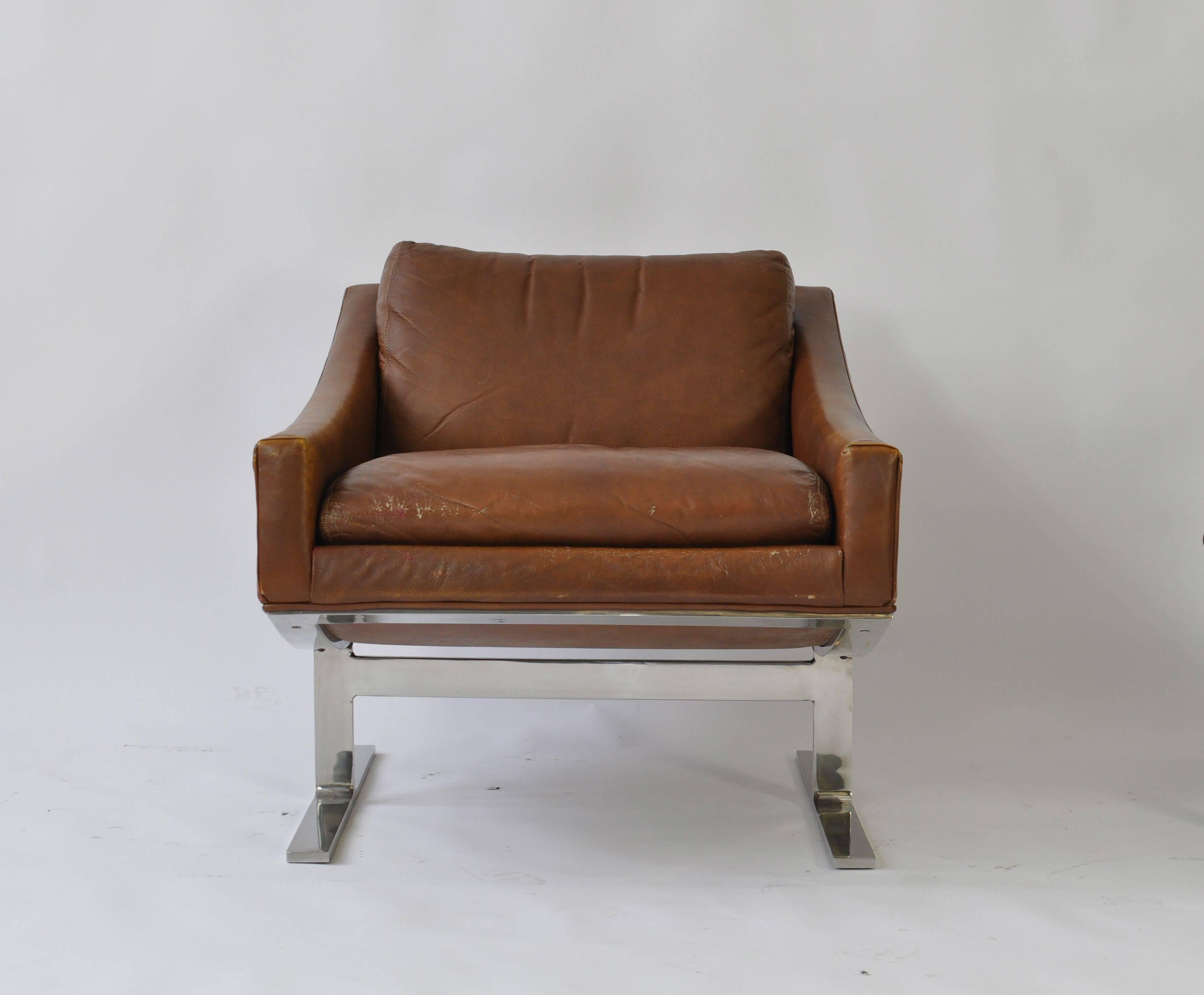 American Pair of Kipp Stewart Leather Lounge Chairs  For Sale