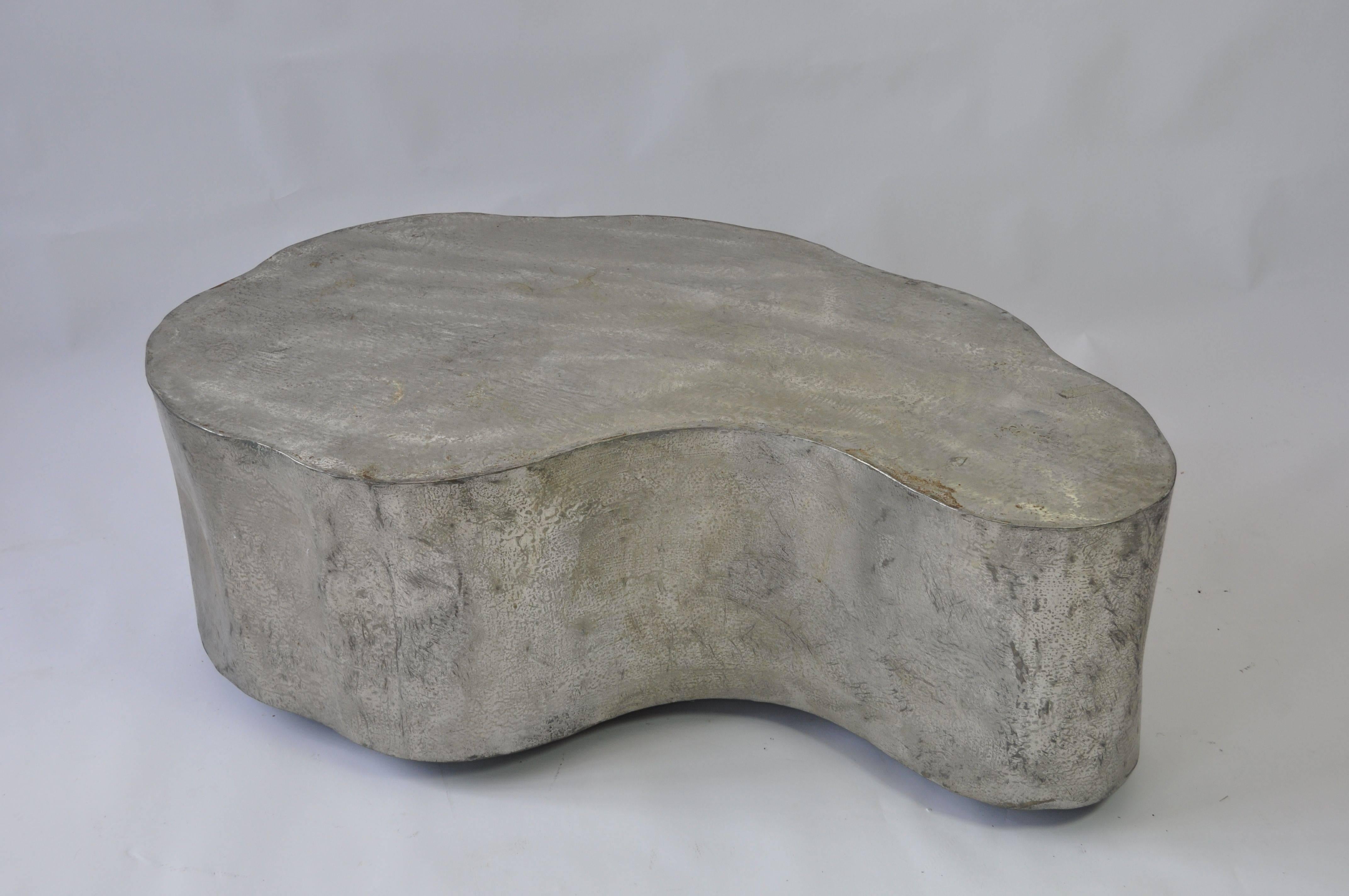 Vintage Silas Seandel sculptural coffee table from the "Bronzeforms" collection. Pewter finish. On castors. Table is signed and dated.