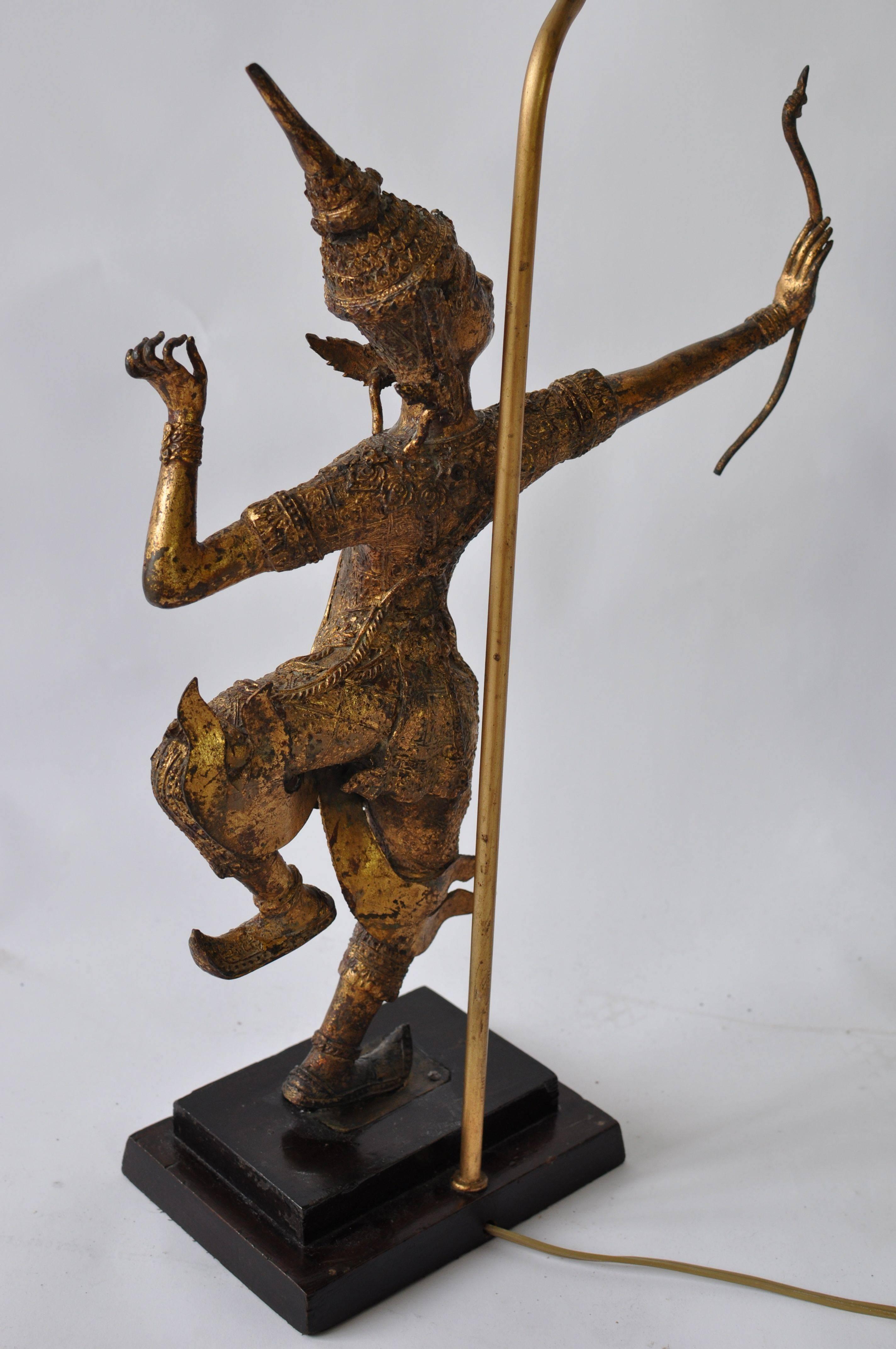 Gilt Collection of Vintage Thai Figure Lamps For Sale