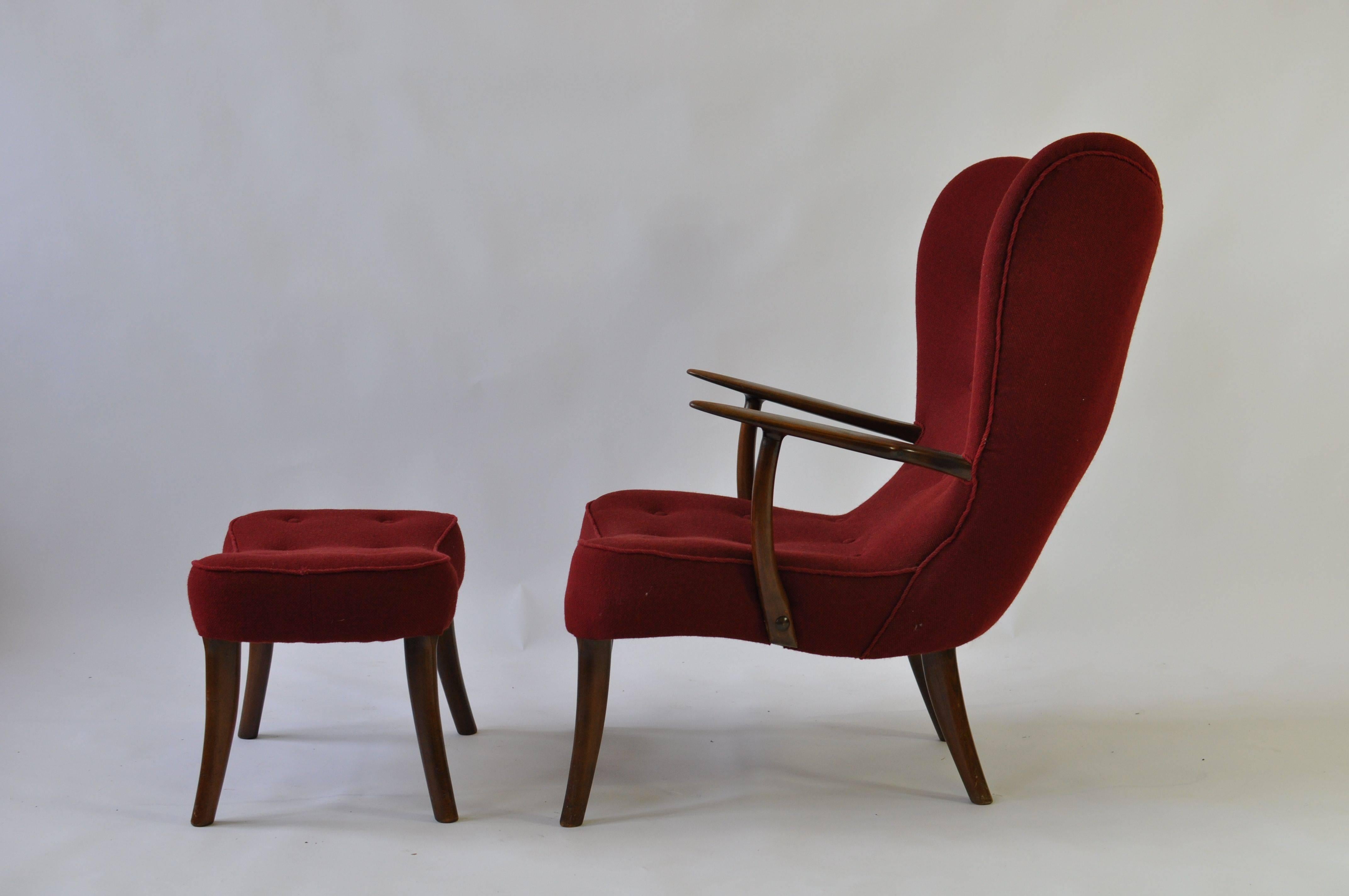 Scandinavian Modern Madsen and Schubell Pragh Lounge Chair and Ottoman