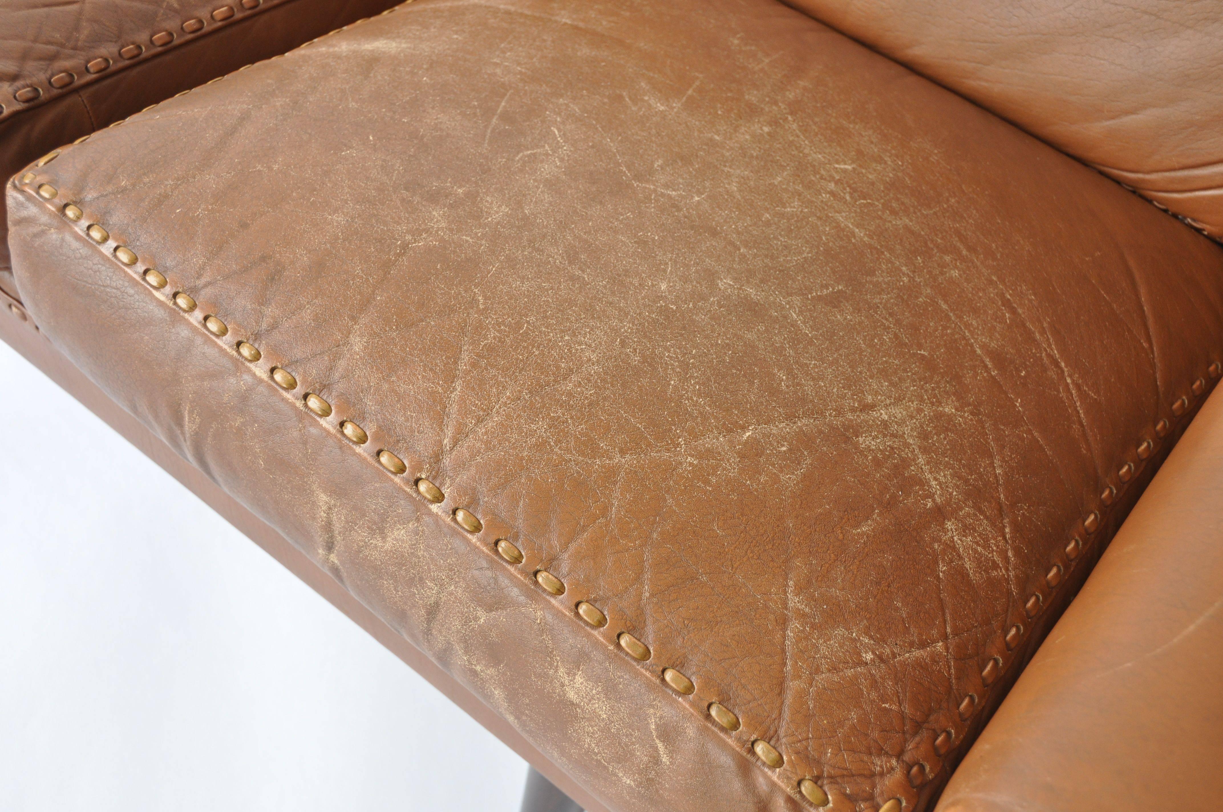 Aage Christiansen Danish Leather Sofa, 1960s (Dänisch)