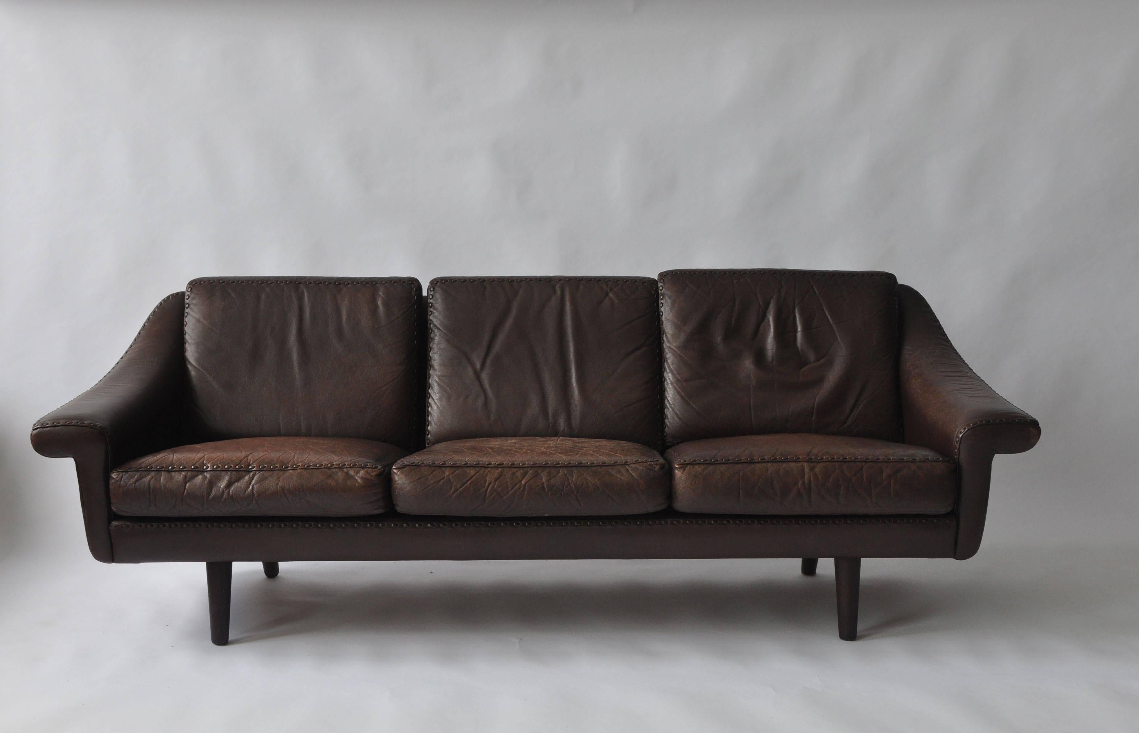 Scandinavian Modern Pair of Aage Christiansen 1960s Danish Leather Sofas