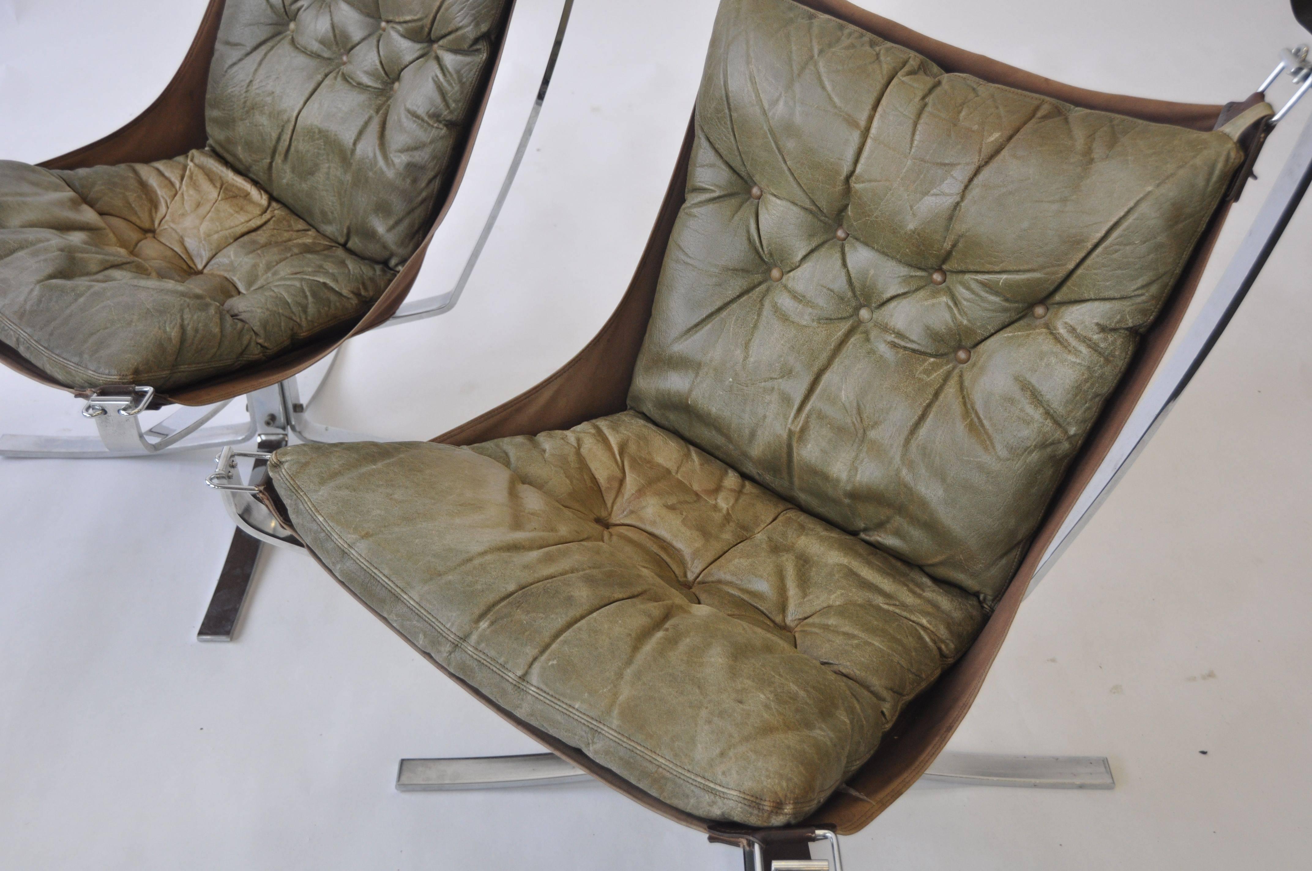 Norwegian Pair of Sigurd Ressell Leather Falcon Chairs