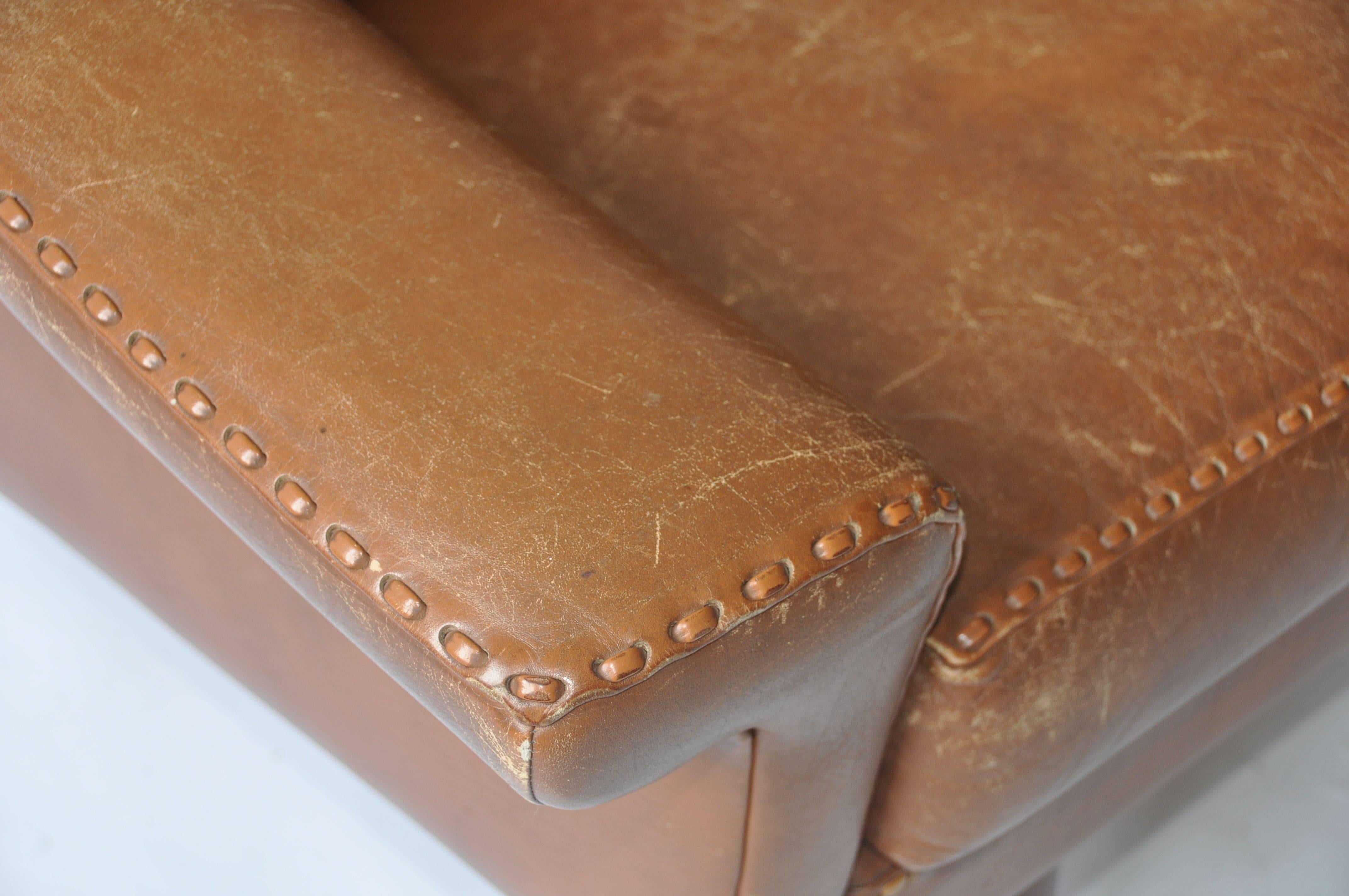 20th Century Aage Christiansen Danish Leather Sofa Settee, 1960s